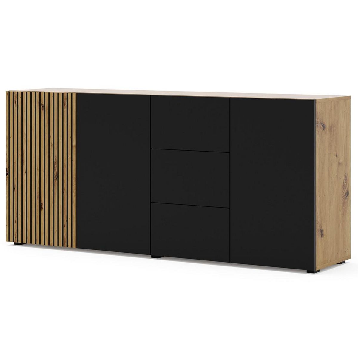 BEST MOBILIER Ozzy - buffet bas - 3 tiroirs - effet bois et noir - 180 cm