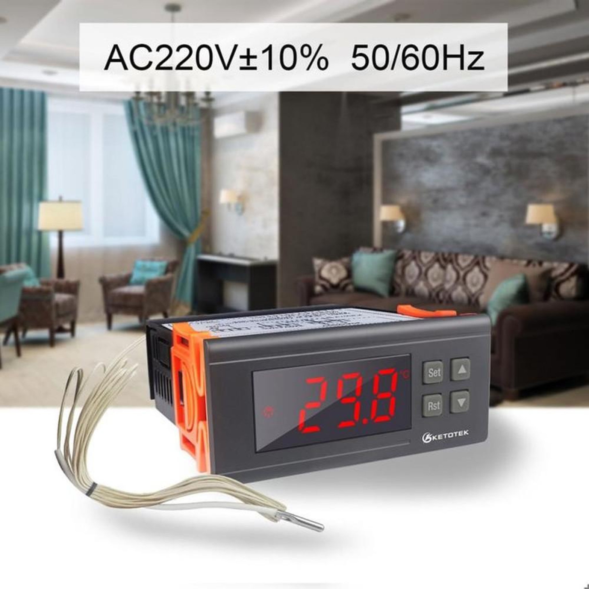 Voir la diapositive 6 : Thermostat régulateur digital avec sonde NTC 30°C à 300°C, affichage LED, précision ±1°C, 220V 30A