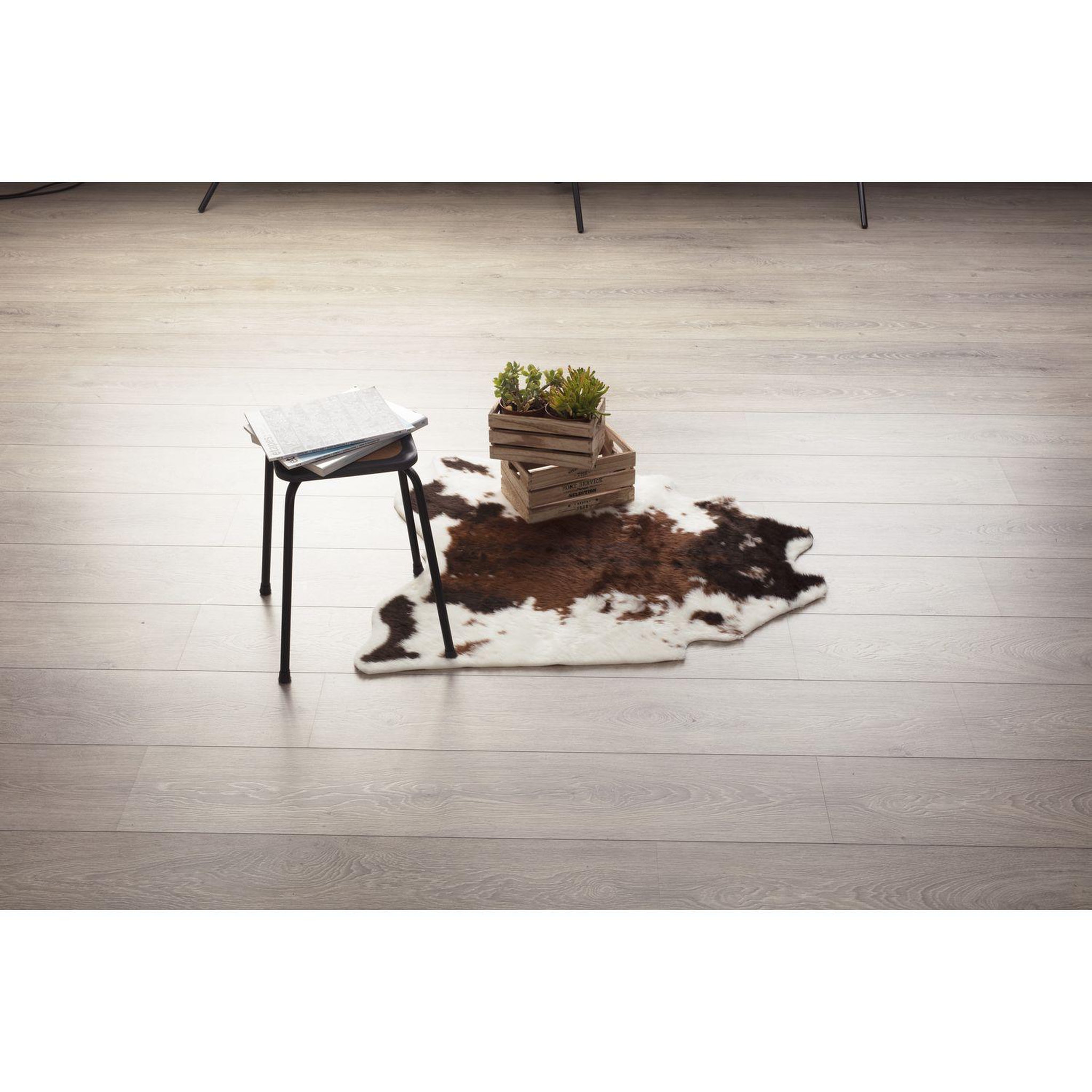 Voir la diapositive 2 : ATMOSPHERA Tapis en polyester, effet peau de vache - 100x94 cm - marron et blanc