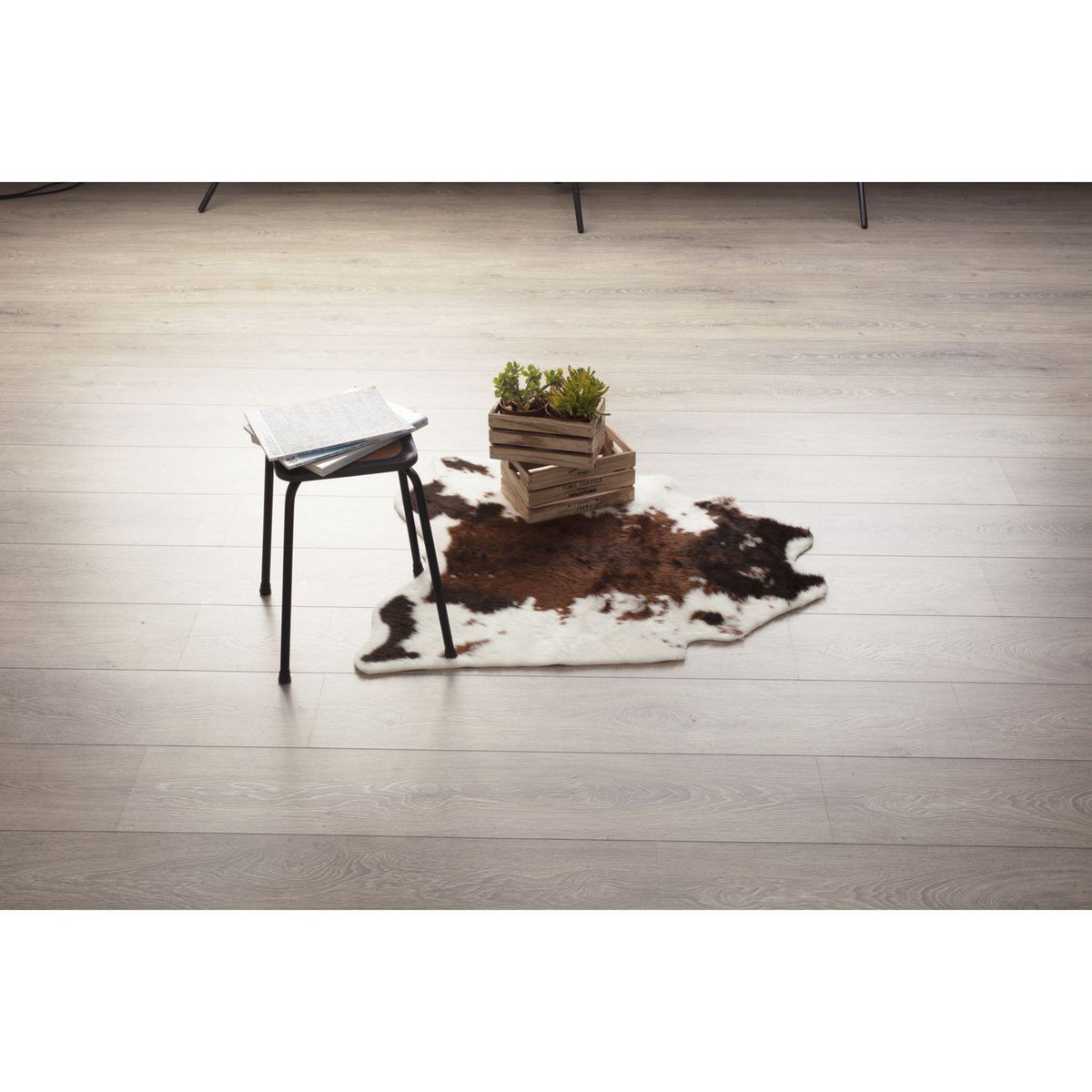 ATMOSPHERA Tapis en polyester, effet peau de vache - 100x94 cm - Marron et blanc
