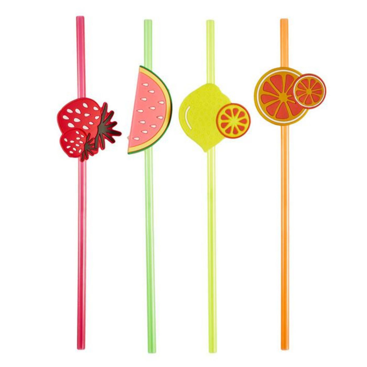 Paris Prix Lot de 4 Pailles Fruits  Réutilisables  27cm Multicolore