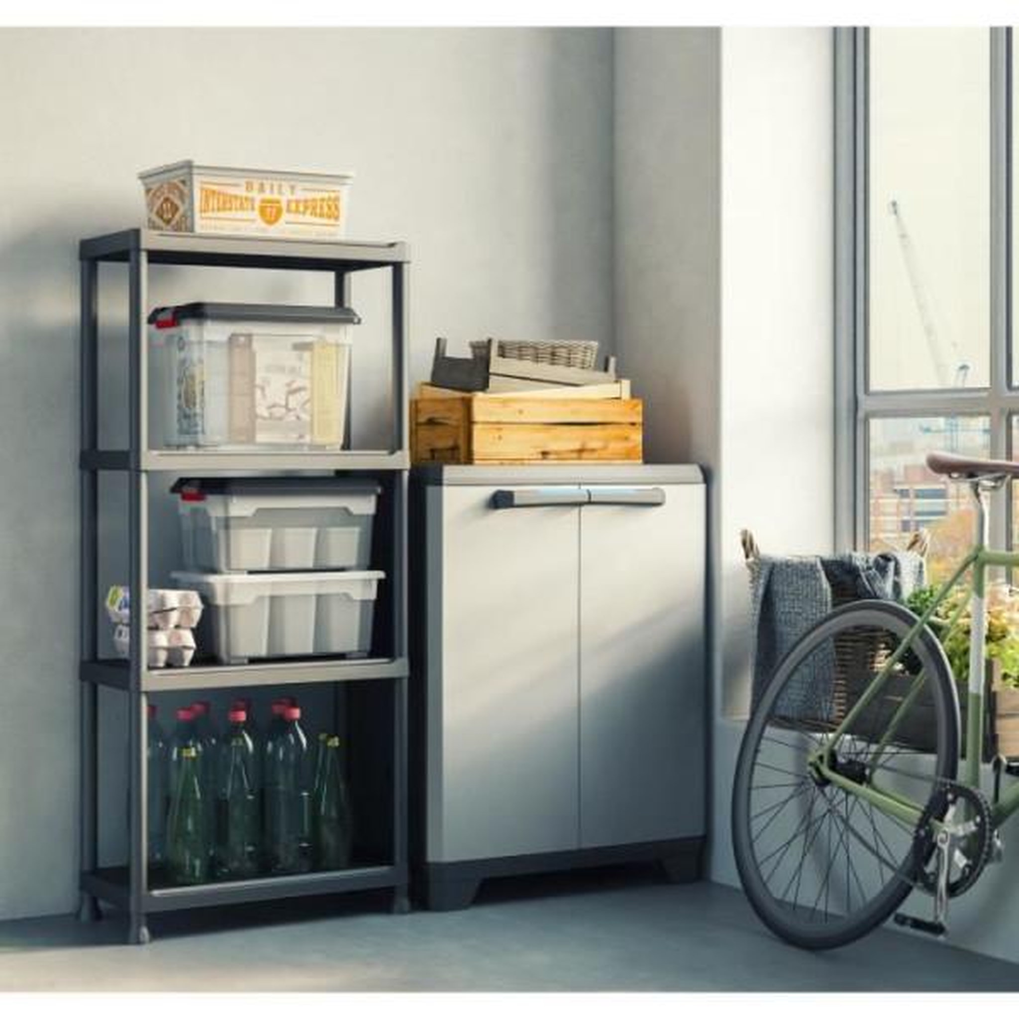 Voir la diapositive 2 : KIS Etagere modulable KETER - Noir - 60 x 30 x 135 cm - 4 tablettes résistantes a l'humidité