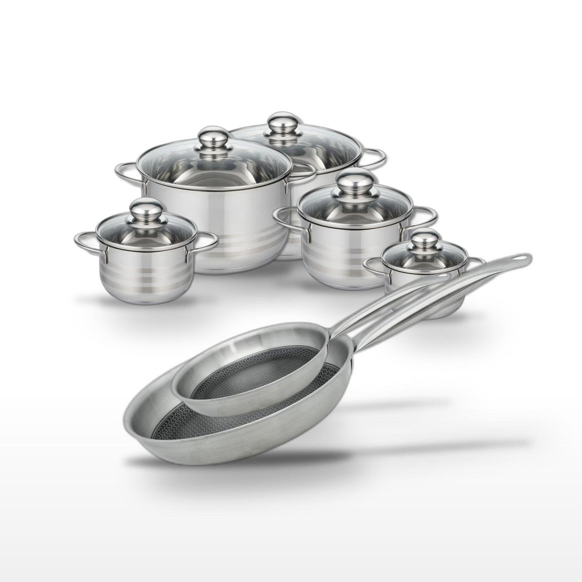 ELO Lot de 4 Faitouts et 2 Poêles Elo Relief Solution en Acier Inoxydable