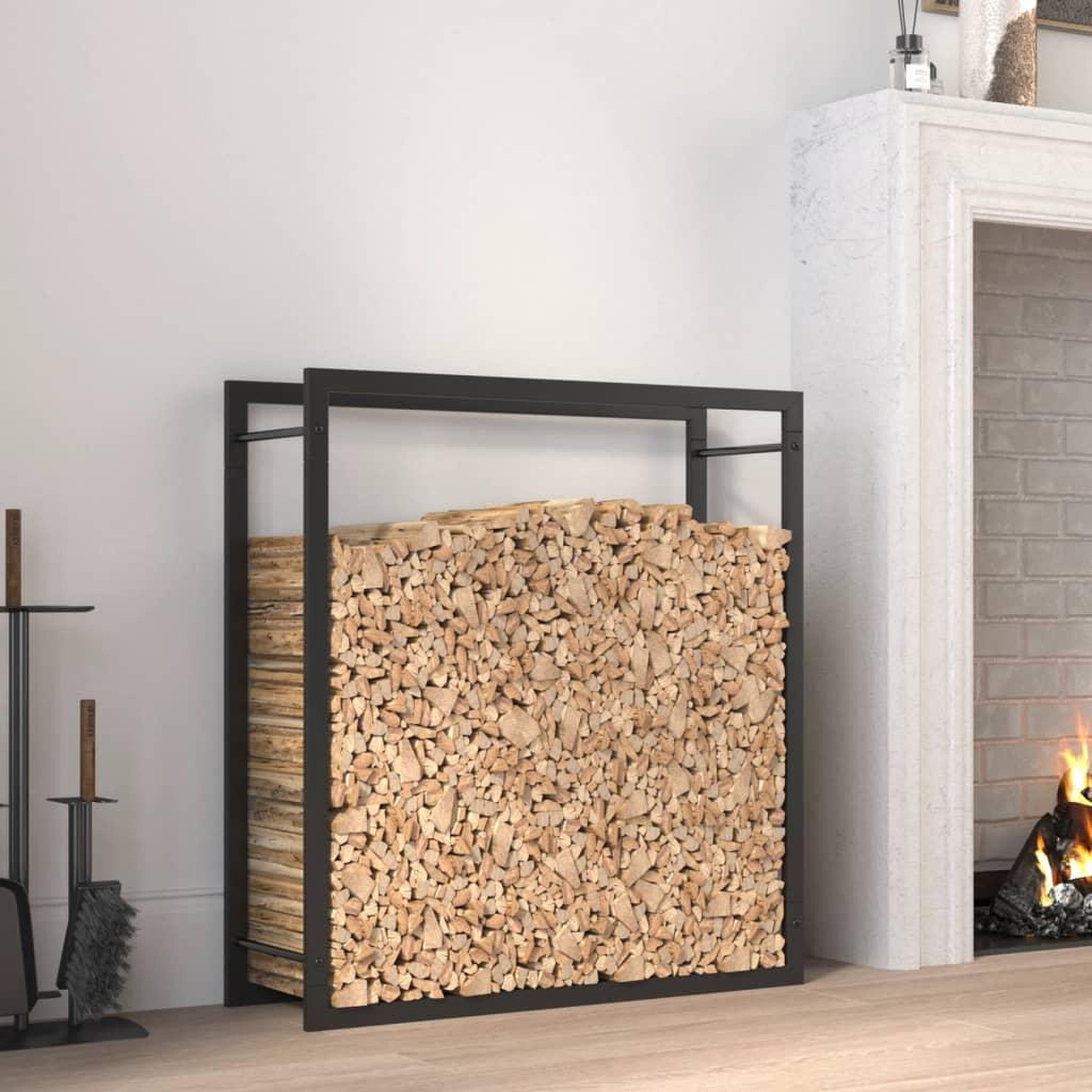 Voir la diapositive 1 : VIDAXL Portant de bois de chauffage Noir mat 80x28x86 cm Acier