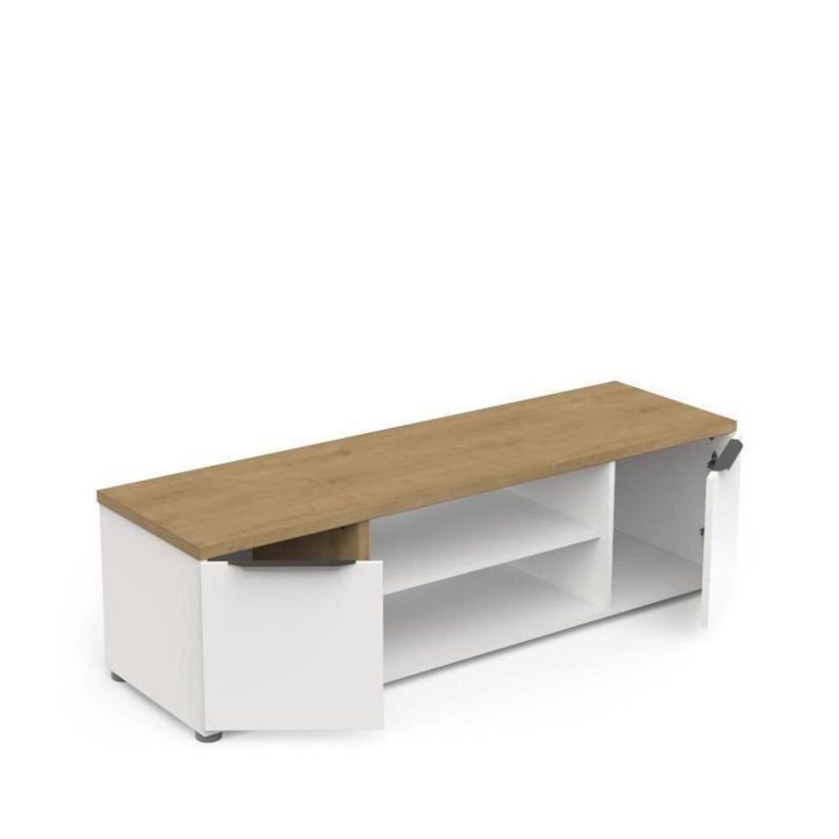 Demeyere Ensemble Salon ACCESS : Table basse + Banc TV + Enfilade 4 portes - Decor chene Hamilton et blanc