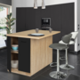 Voir la diapositive 4 : ID MARKET Ilot central IVO 120 cm bois façon hêtre portes noires avec plan de travail