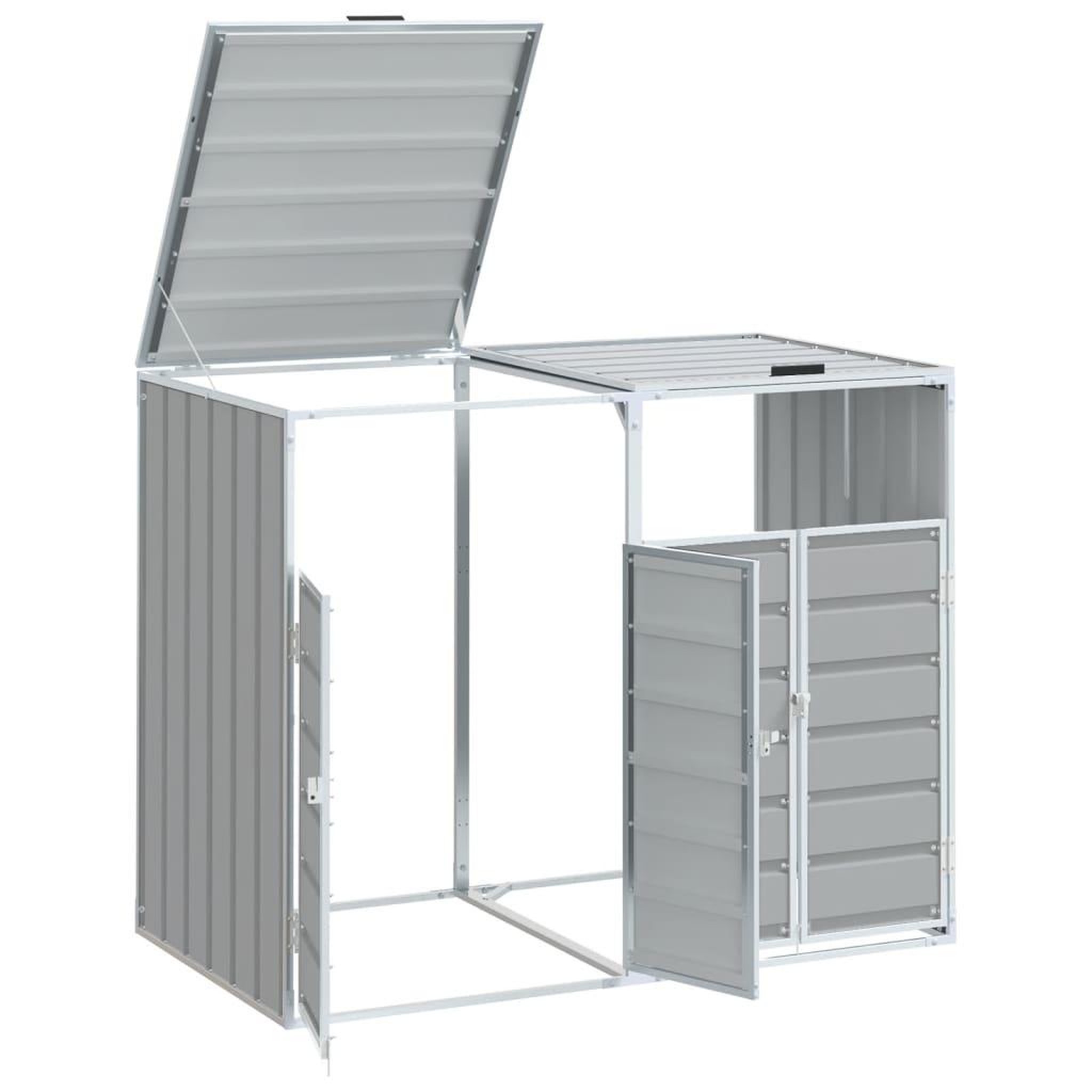 Voir la diapositive 4 : VIDAXL Rangement a roulettes pour poubelles pour deux bacs gris acier