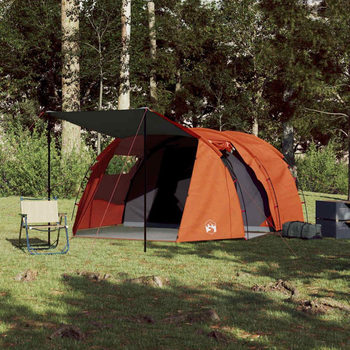 VIDAXL Tente de camping tunnel 4 personnes gris et orange impermeable