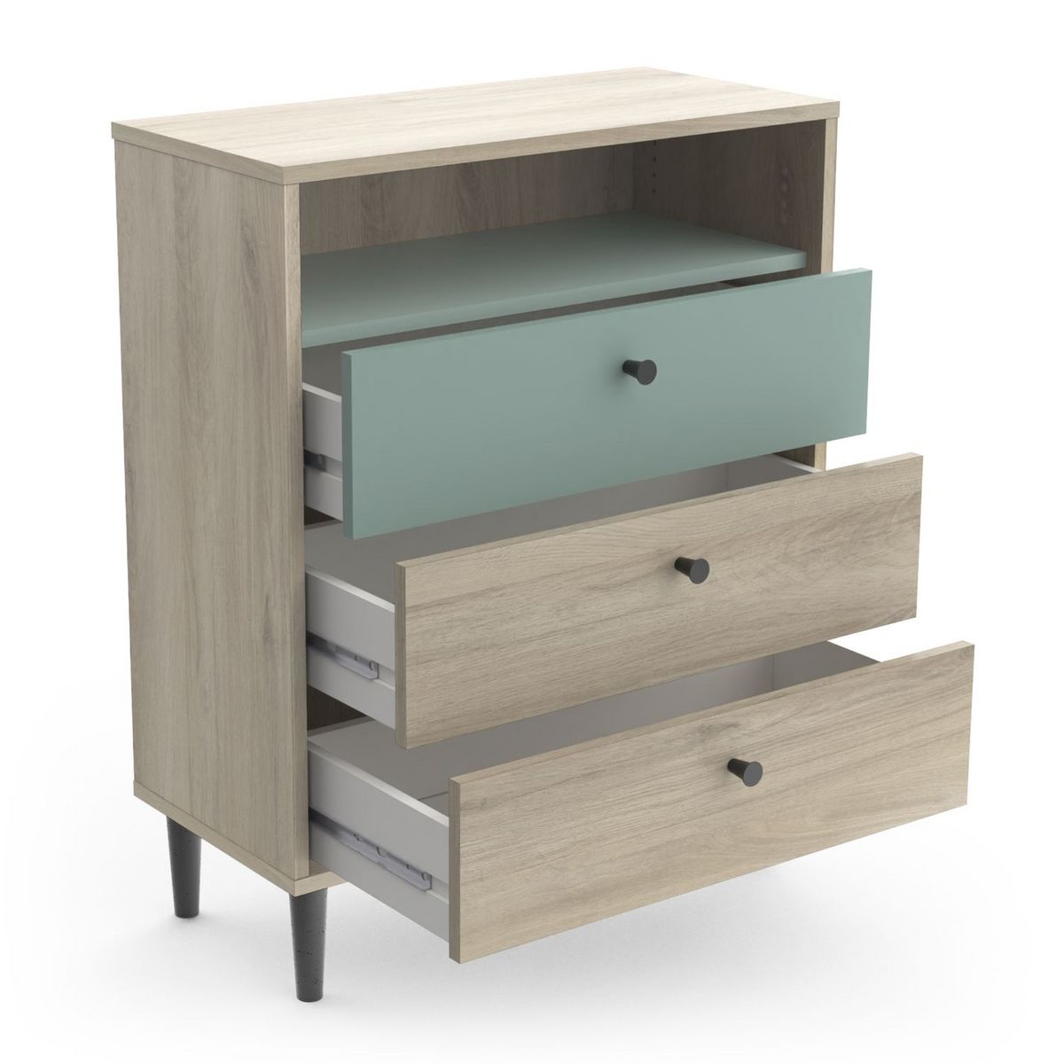 Commode 3 tiroirs 1 niche style industriel L60cm SMART