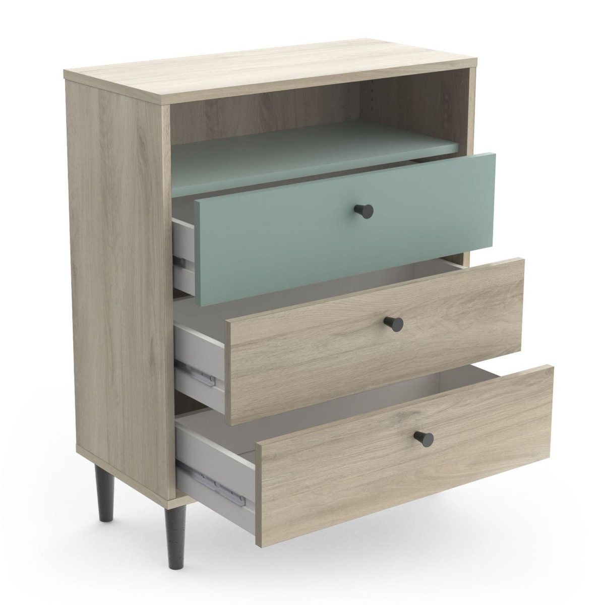 Commode 3 tiroirs 1 niche style industriel L60cm SMART