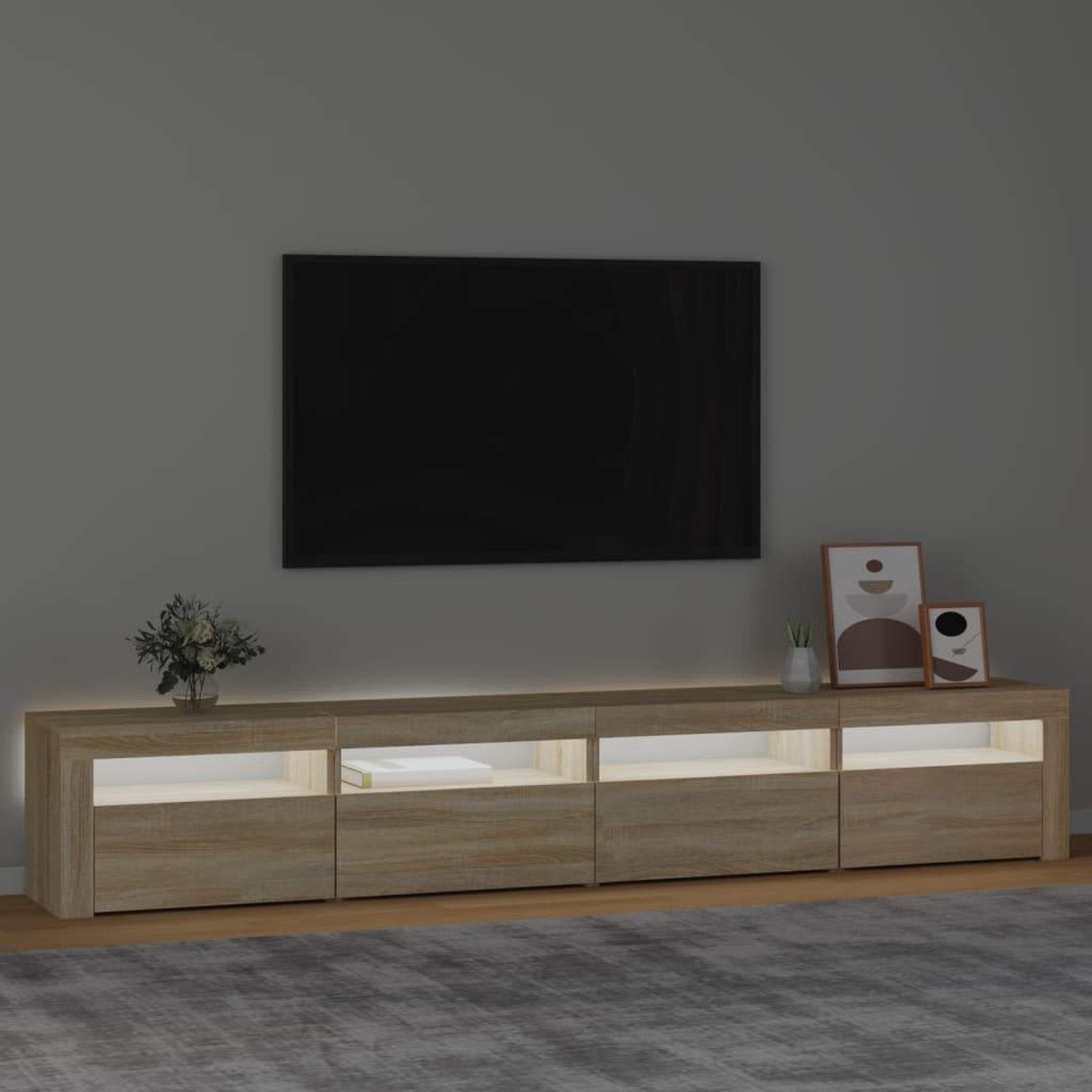 Voir la diapositive 3 : VIDAXL Meuble TV avec lumieres LED Chene sonoma 240x35x40 cm