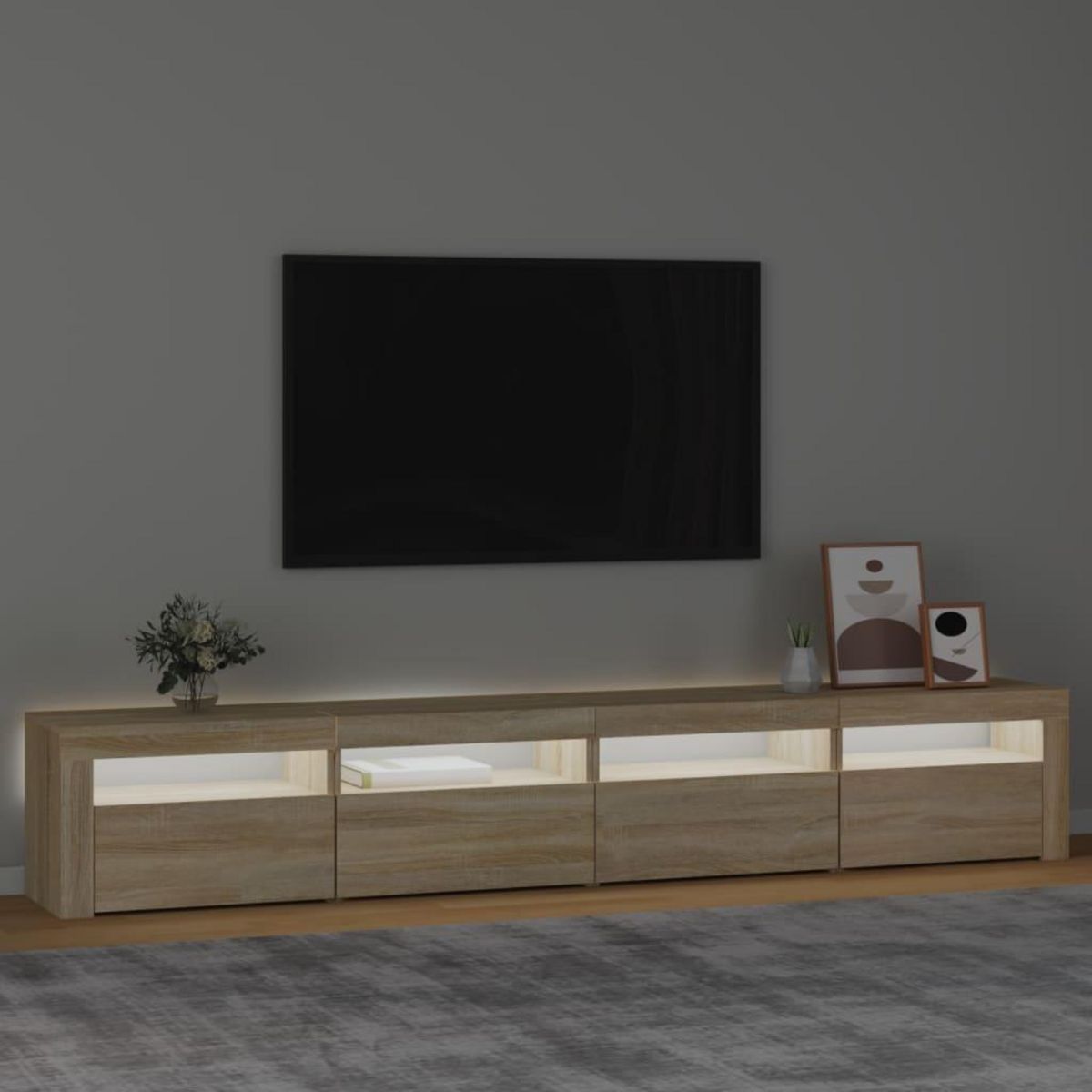 VIDAXL Meuble TV avec lumieres LED Chene sonoma 240x35x40 cm