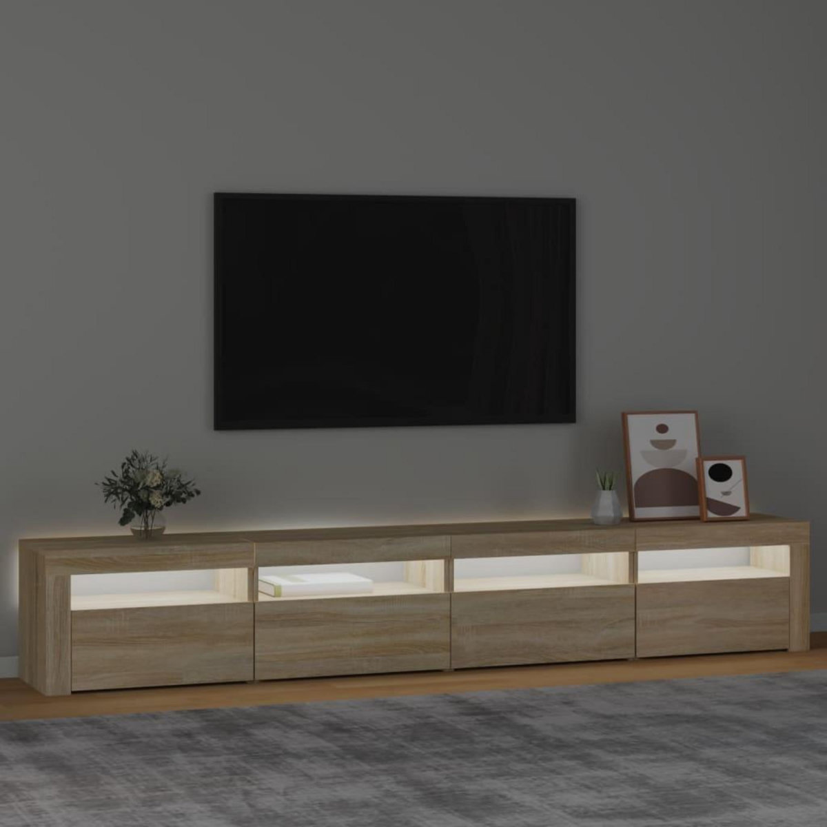 VIDAXL Meuble TV avec lumieres LED Chene sonoma 240x35x40 cm