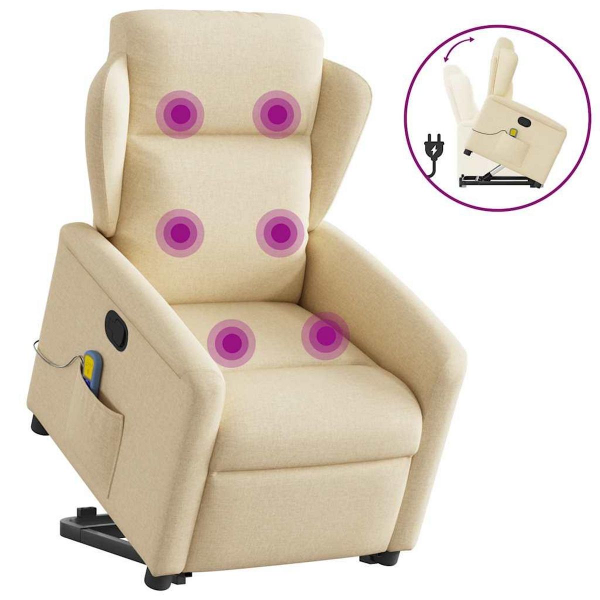VIDAXL Fauteuil inclinable de massage Creme Tissu