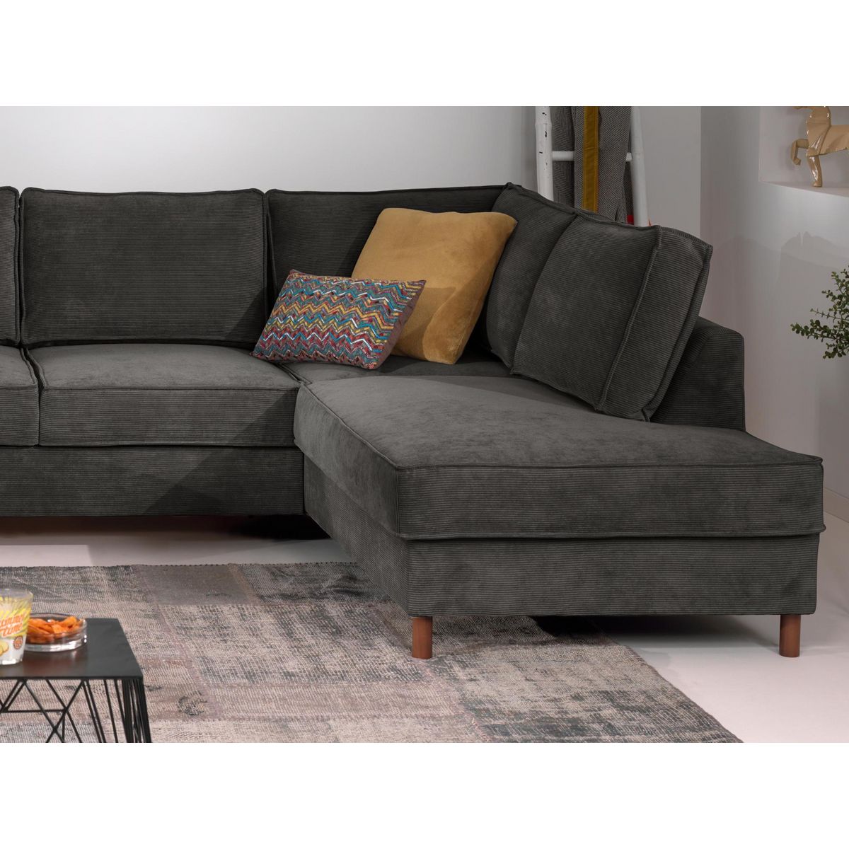 LISA DESIGN Jake - canapé panoramique d'angle droit - convertible avec coffre - 7 places - en velours côtelé