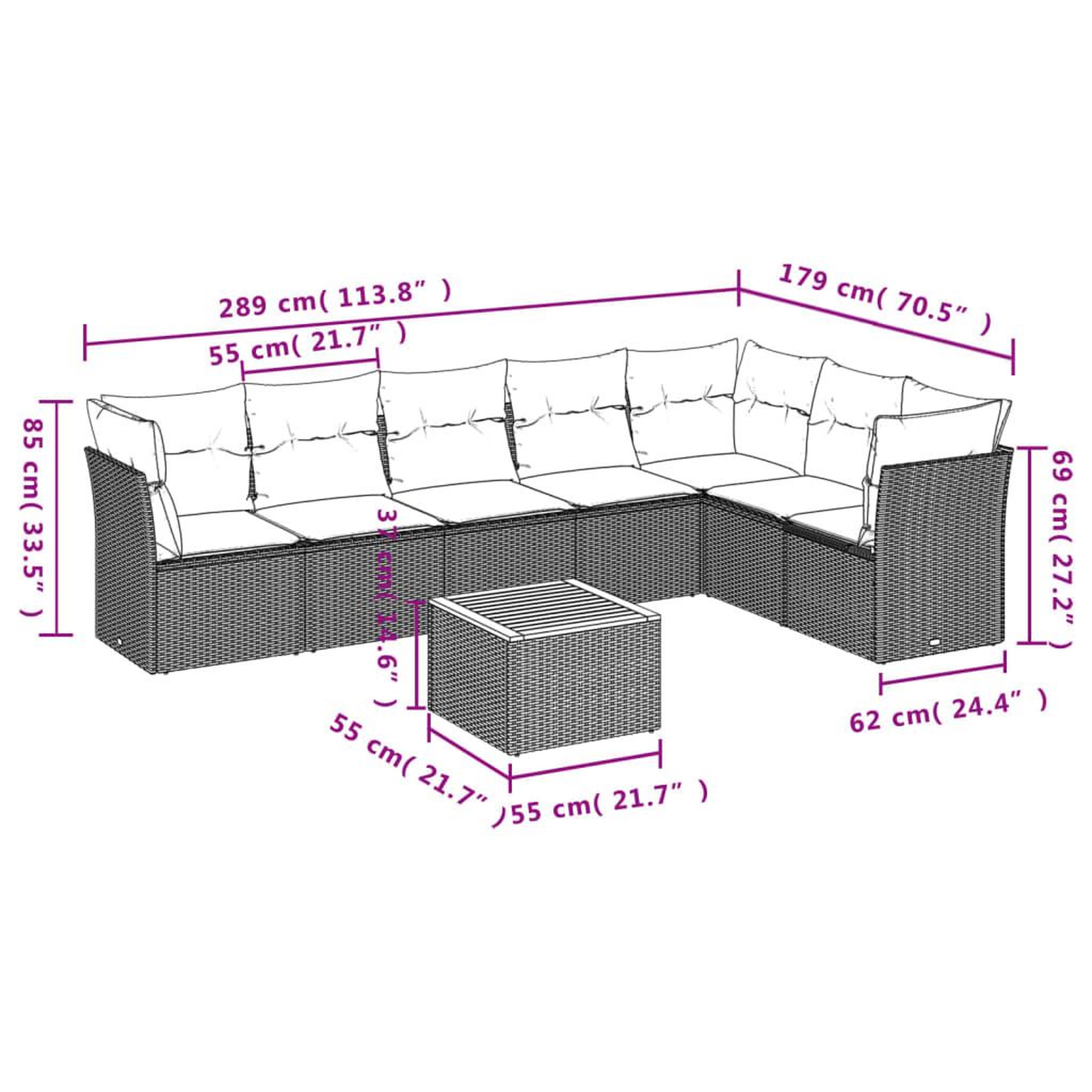 Voir la diapositive 6 : VIDAXL Salon de jardin avec coussins 8pcs melange beige resine tressee