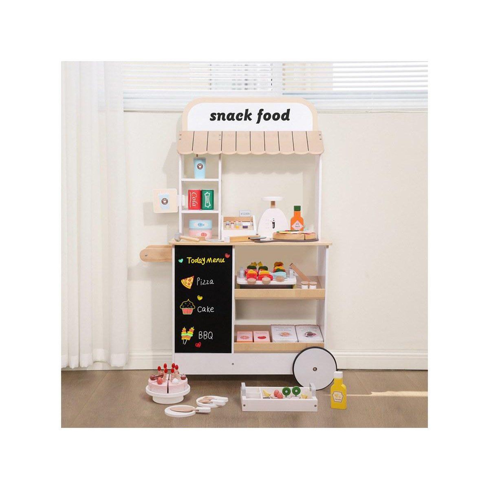 Voir la diapositive 5 : 1001JOUETS Stand de Snacking en Bois - Avec Accessoires et Tableau Noir - 110 cm