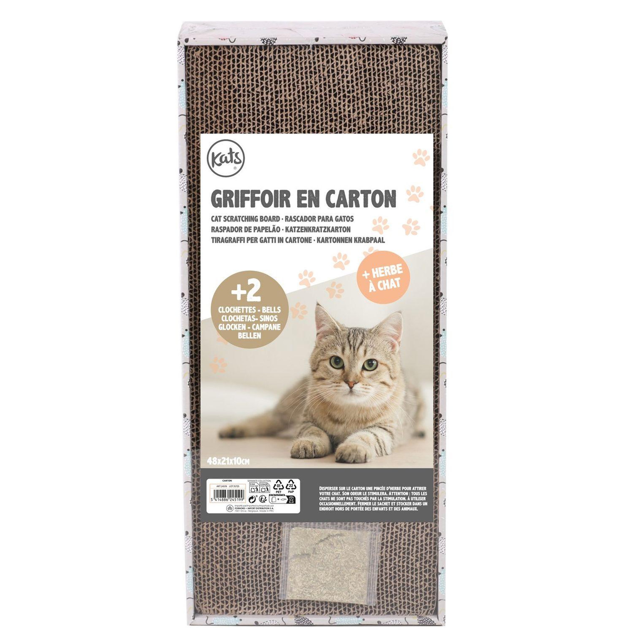 Voir la diapositive 2 : FORNORD Griffoir à chat avec clochettes et herbe à chat cookie - blanc