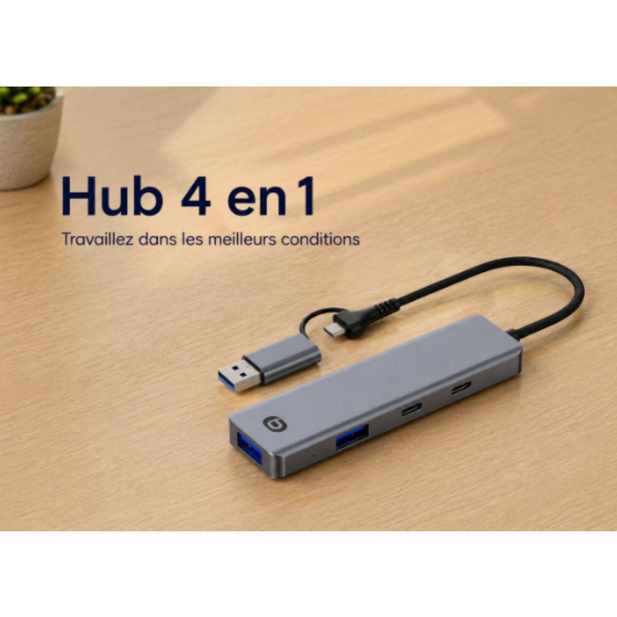 ESSENTIEL B Hub 4 en 1 x2 USB-A + x2 USB-C