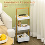 Voir la diapositive 4 : HOMCOM Desserte chariot de service 3 compartiments MDF blanc structure bois de bambou verni