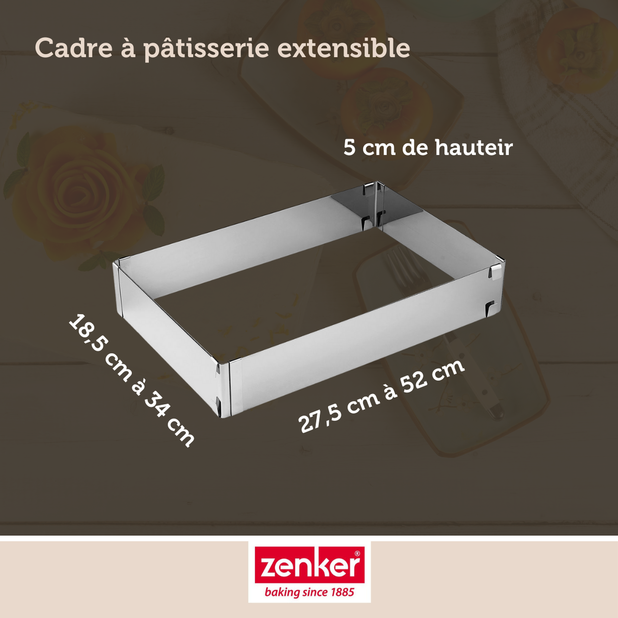Voir la diapositive 4 : ZENKER Cadre à gâteau réglable 27 à 52 cm zenker smart pastry