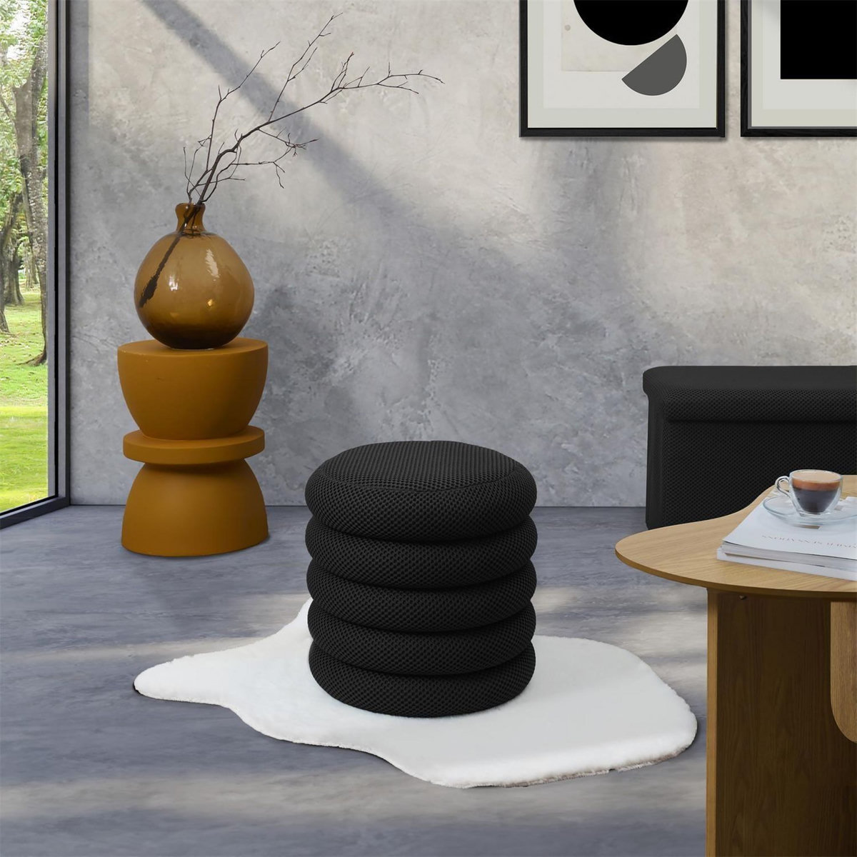 The Home Deco Factory Pouf de rangement maille nid d'abeille ATOME - Noir