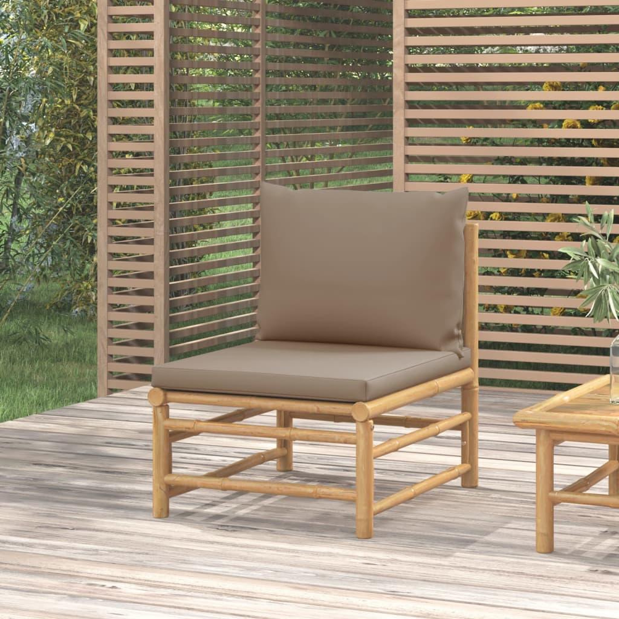 Voir la diapositive 1 : VIDAXL Canape central de jardin avec coussins taupe bambou