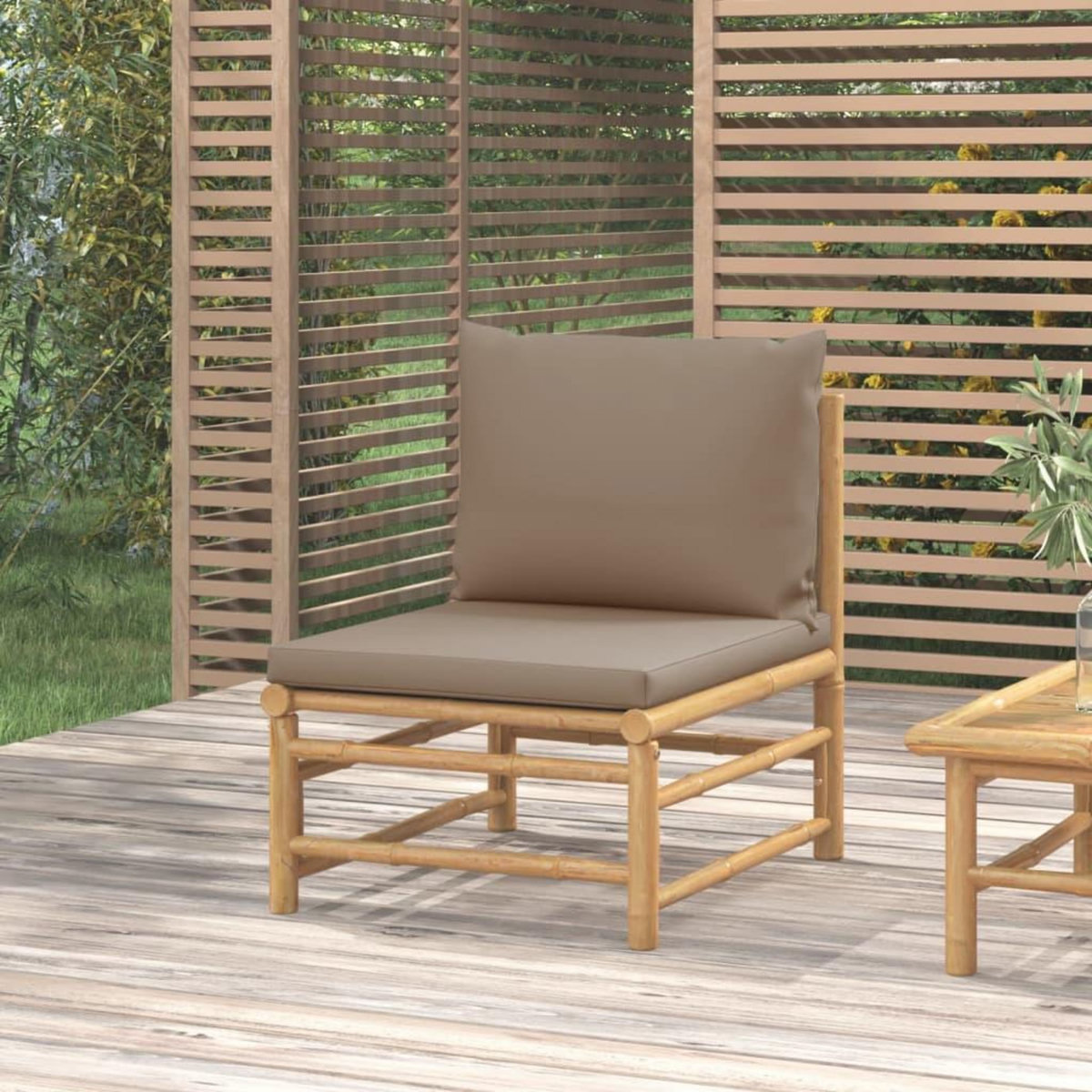 VIDAXL Canape central de jardin avec coussins taupe bambou