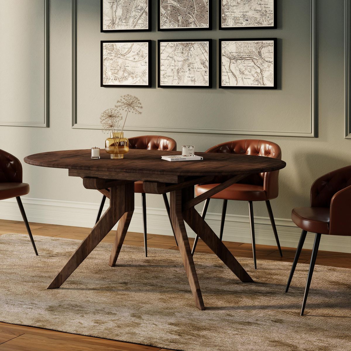 Rendez vous déco Table extensible en bois d'hévéa massif foncé 6 à 10 personnes - Oli