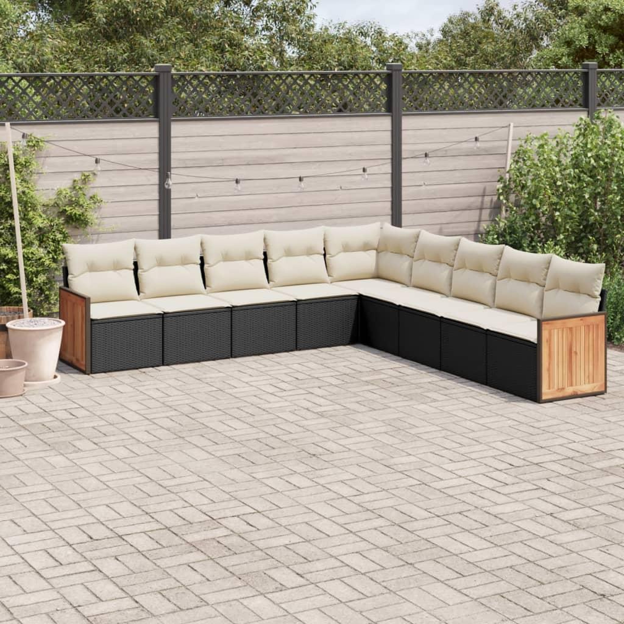 VIDAXL Salon de jardin 9 pcs avec coussins noir resine tressee
