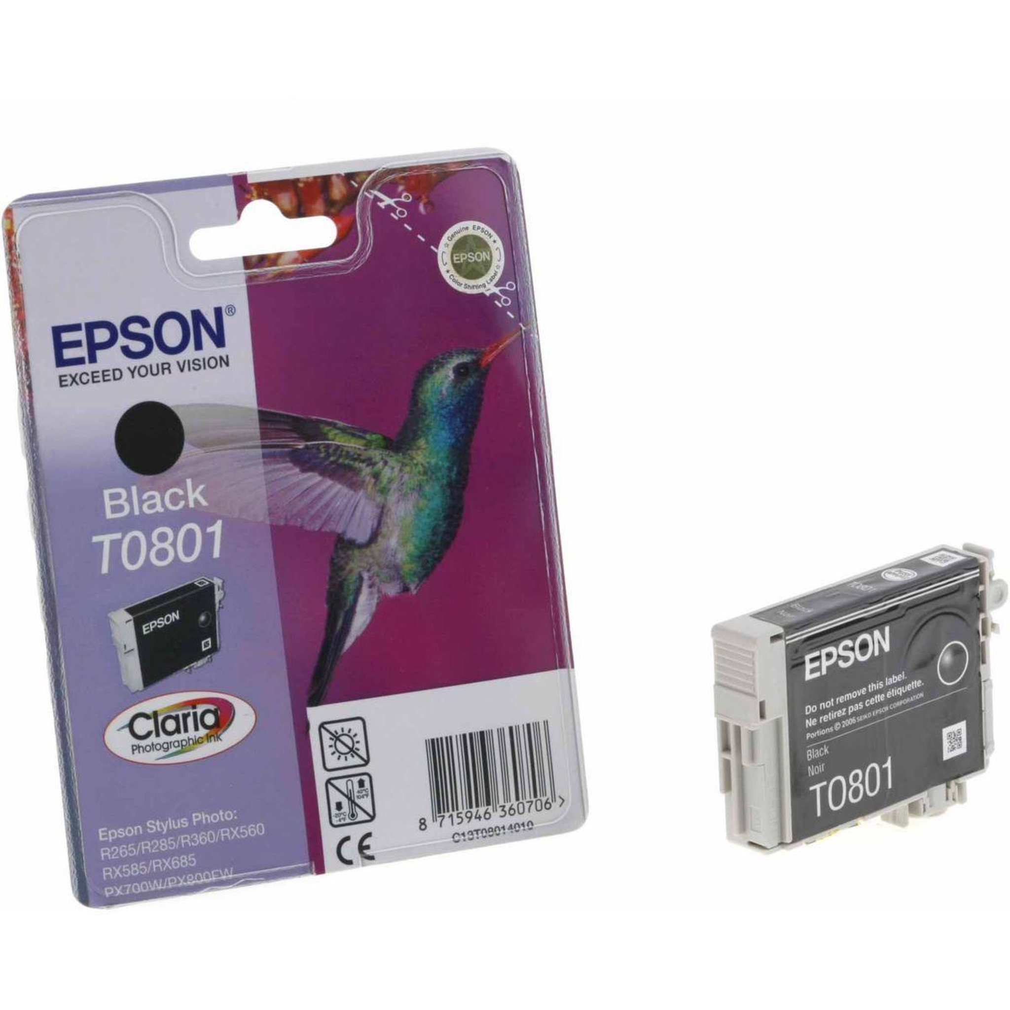 Epson Cartouche d'encre originale t0801 noire série colibri - c13t08014010