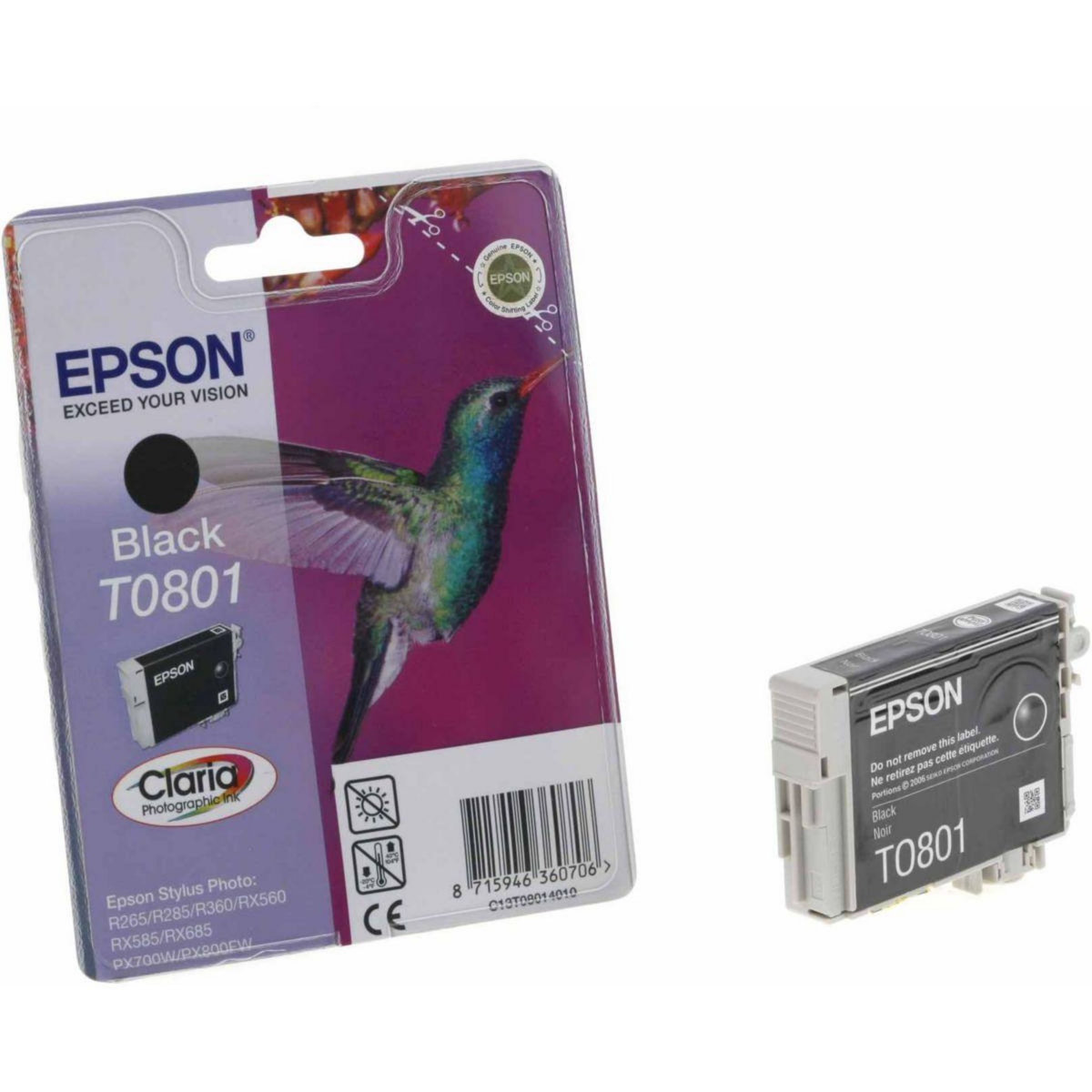 Epson Cartouche d'encre Originale T0801 Noire Série Colibri - C13T08014010