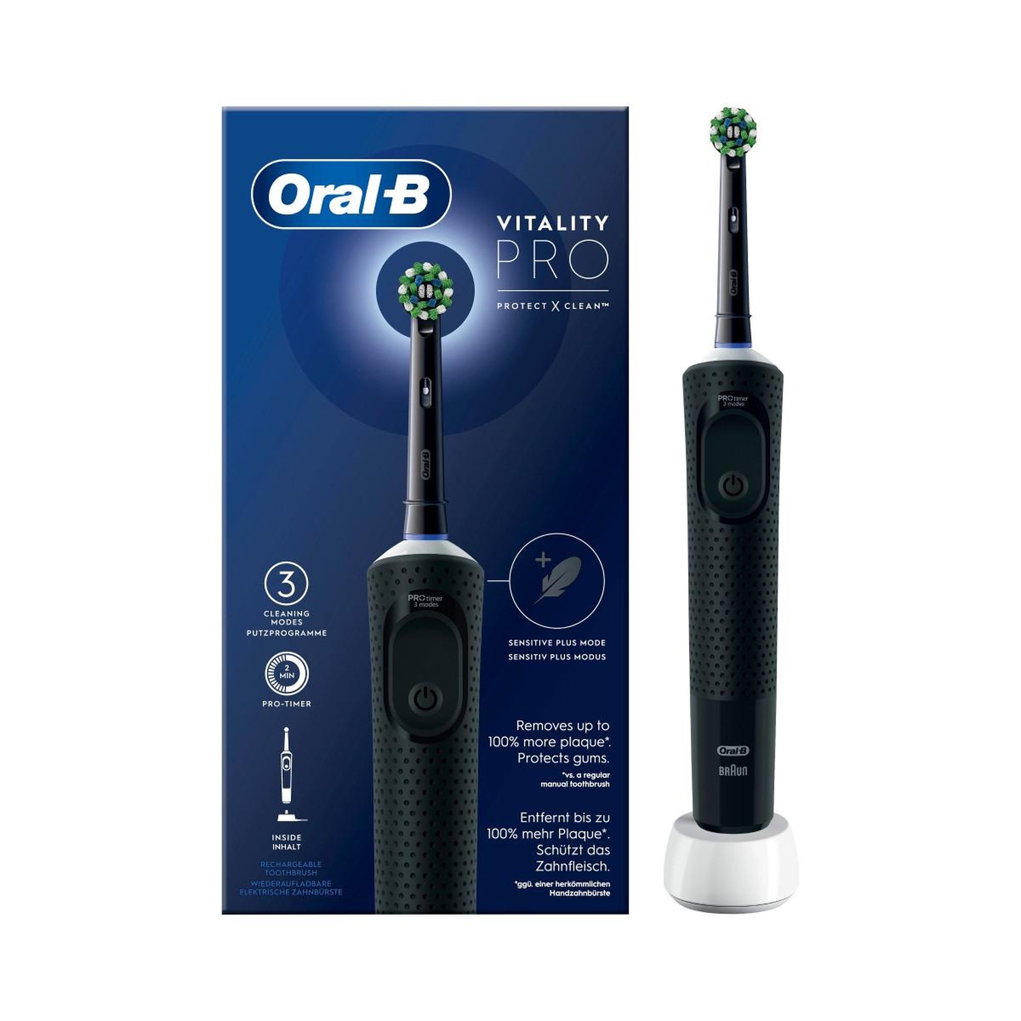 Voir la diapositive 3 : ORAL B Brosse a Dents Électrique Oral-B Vitality Pro Noire - 3 Modes de Brossage - Batterie Longue Durée