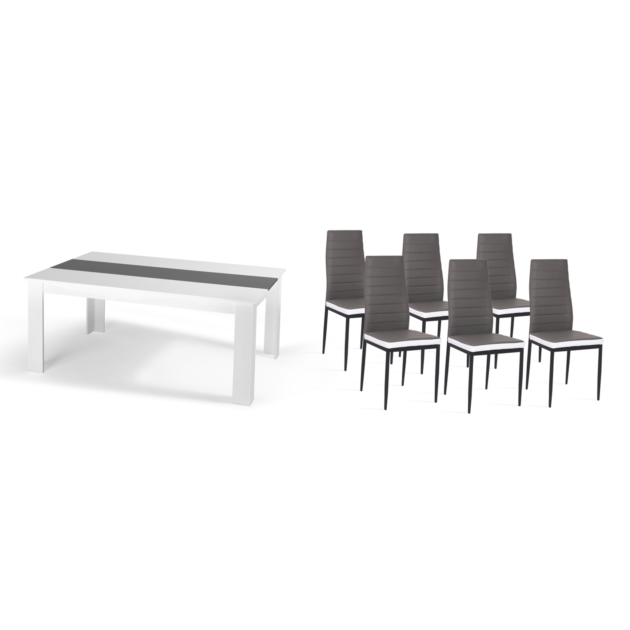 Voir la diapositive 6 : ID MARKET Ensemble table à manger georgia 140 cm blanche et grise et 6 chaises romane grises liseré blanc
