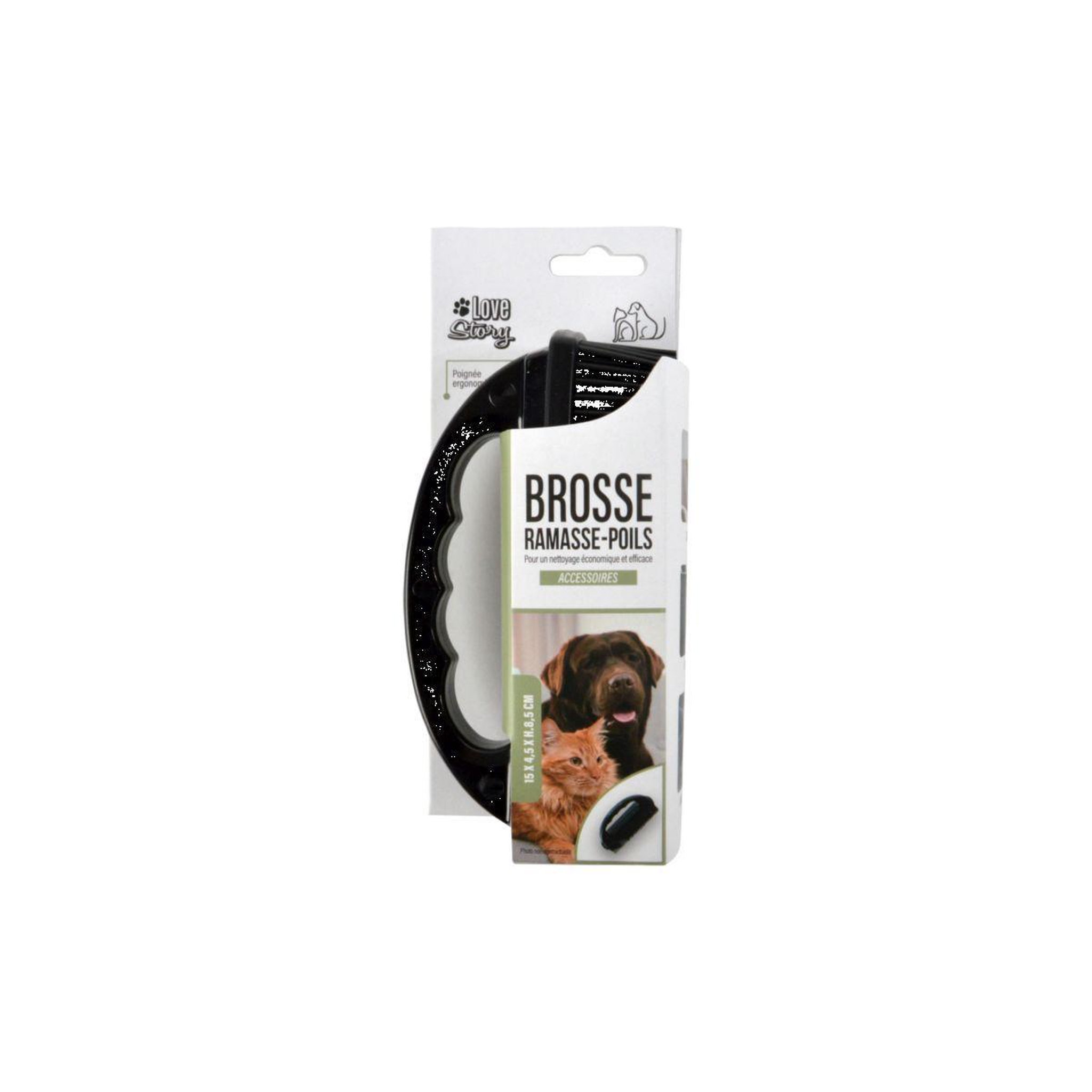 Voir la diapositive 3 : LOVE STORY Brosse ramasse-poils  antistatique  15cm noir