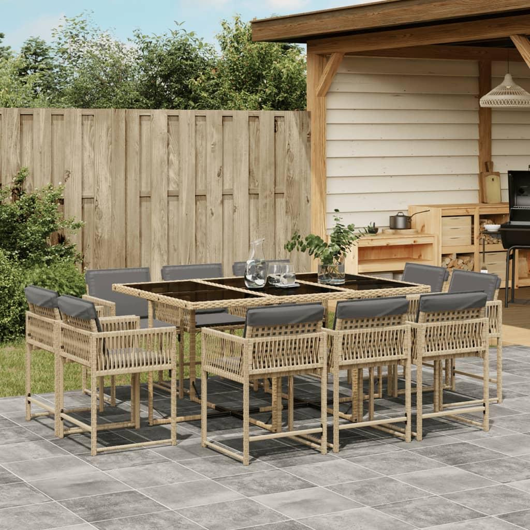 VIDAXL Ensemble a manger de jardin et coussins 11 pcs melange beige