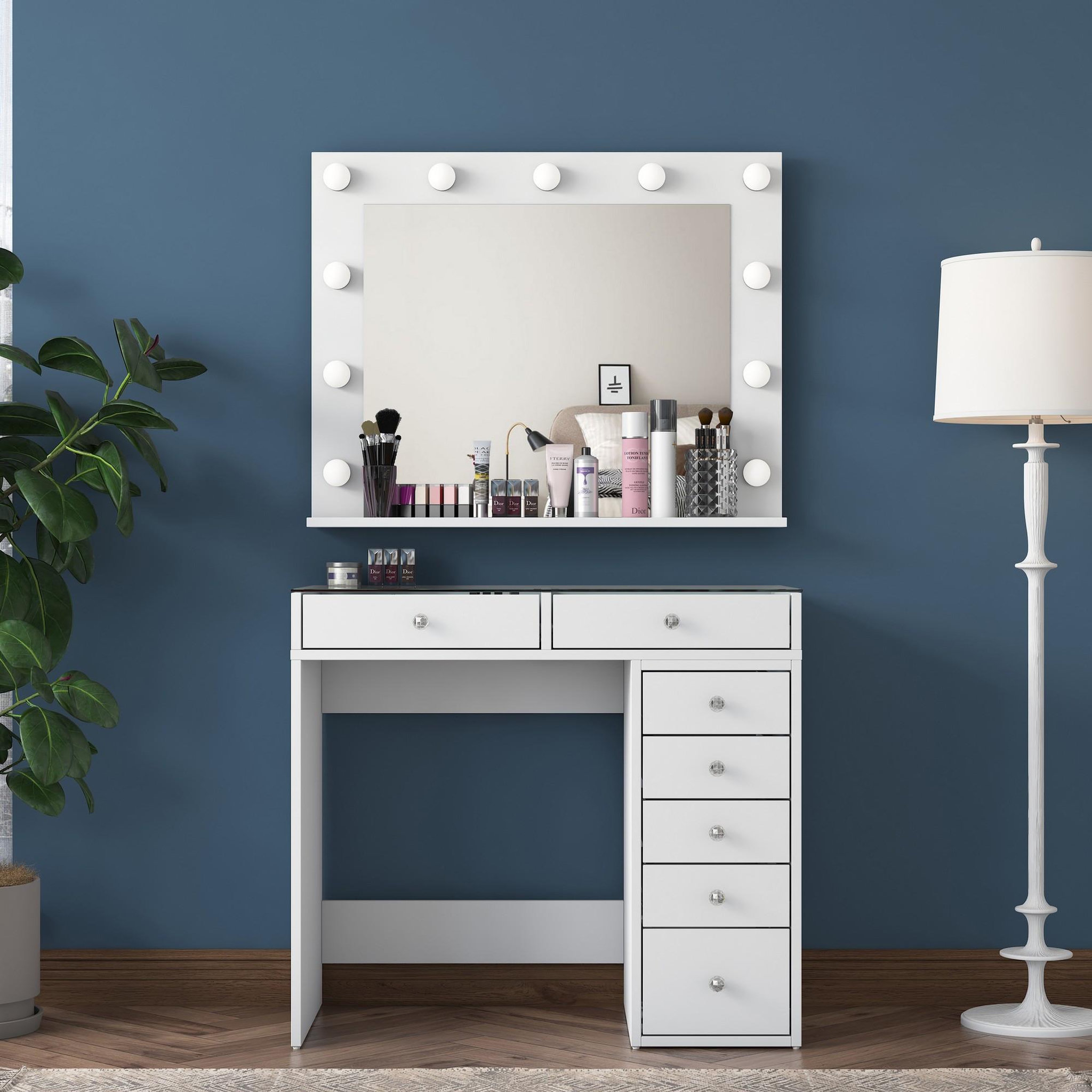 Voir la diapositive 4 : Habitat et Jardin Coiffeuse avec miroir en bois  kona  - 90 x 44 x 80 cm - blanc