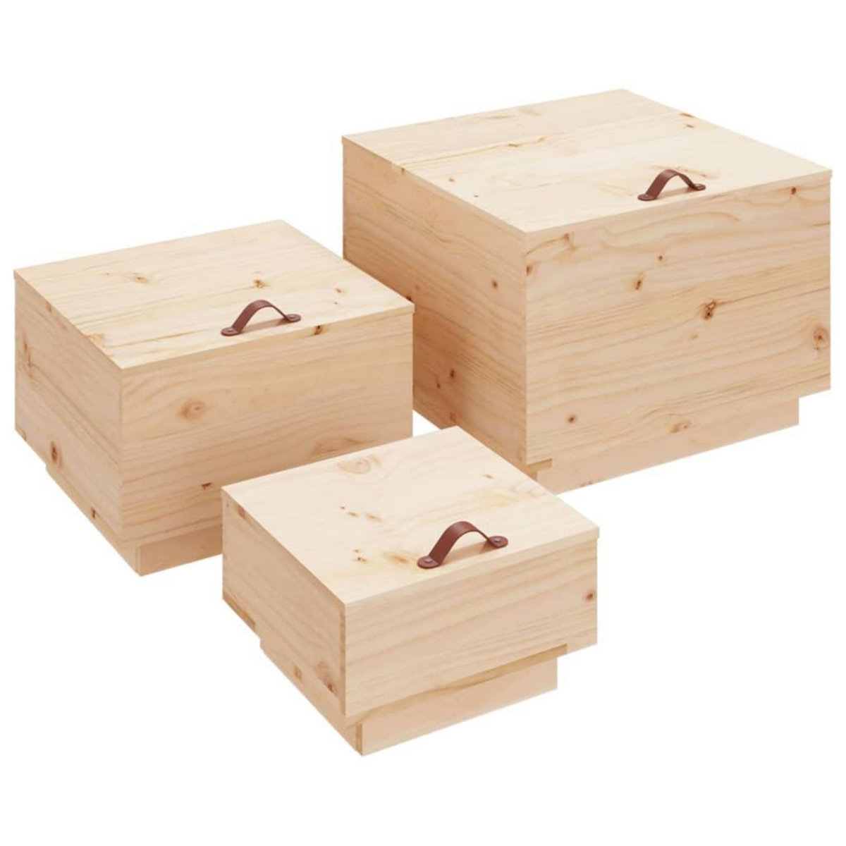 VIDAXL Boîtes de rangement avec couvercles 3 pcs Bois massif de pin