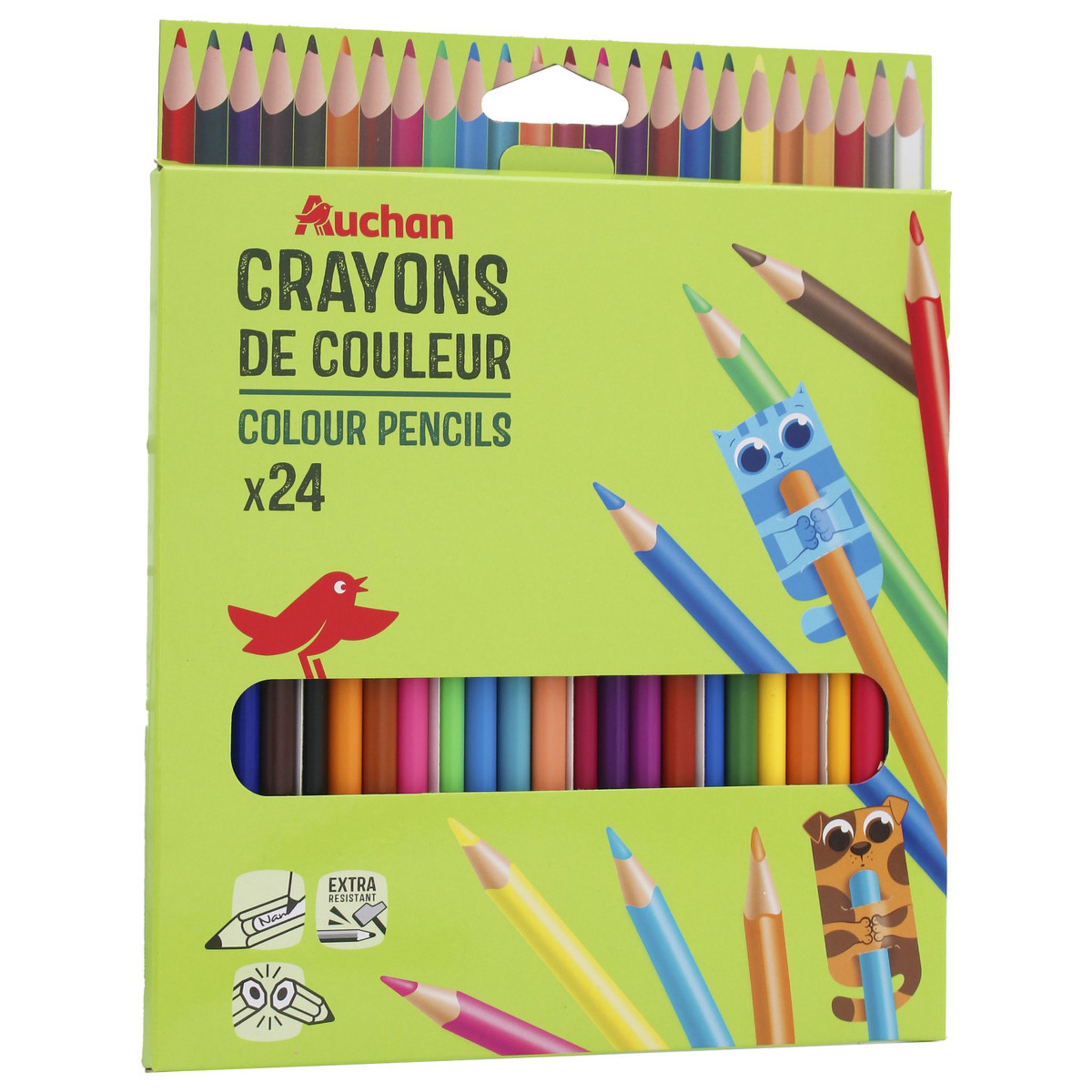AUCHAN Etui de 24 crayons de couleur