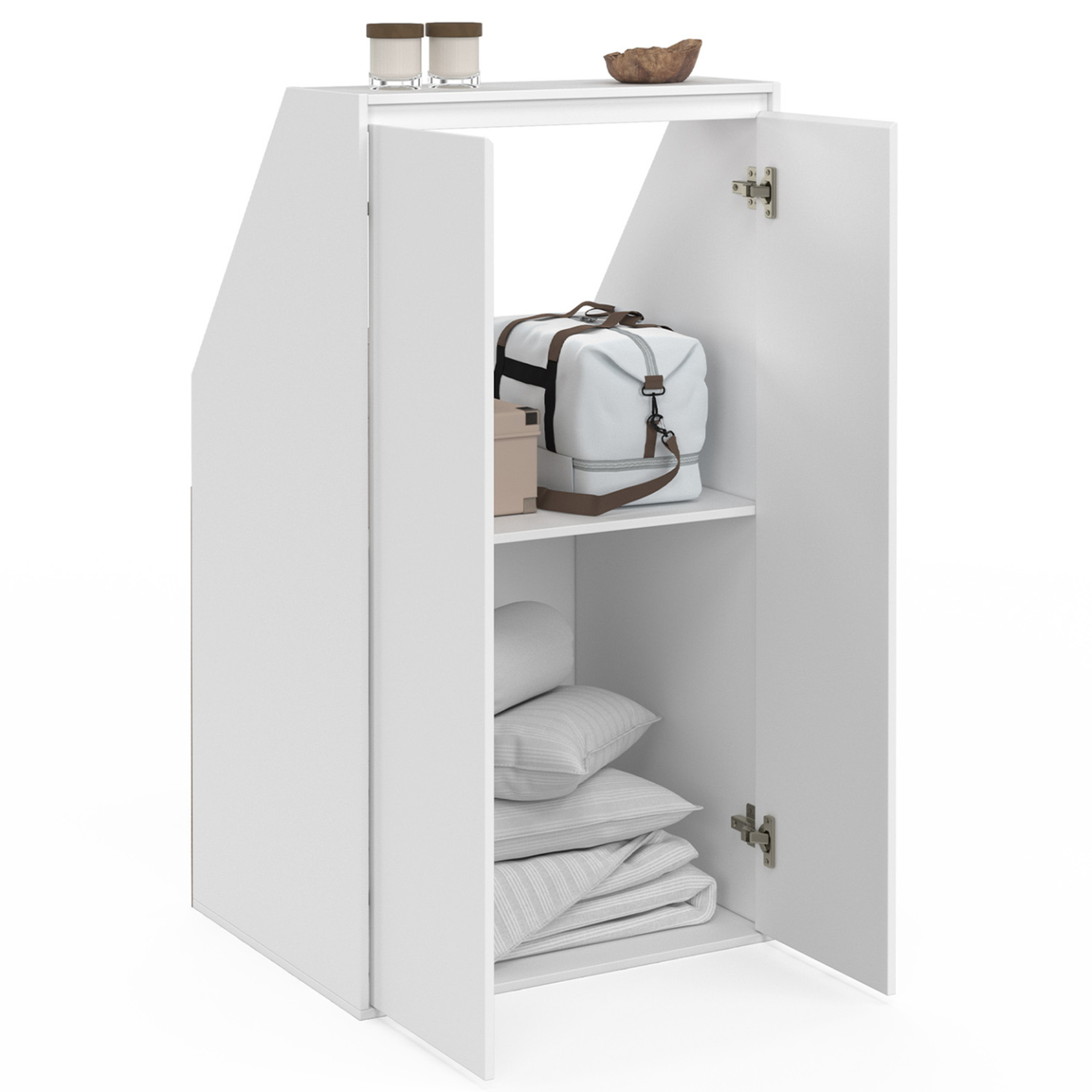 Voir la diapositive 4 : ID MARKET Armoire sous pente 2 portes tomi 60 x 50 x 110/70 cm blanc