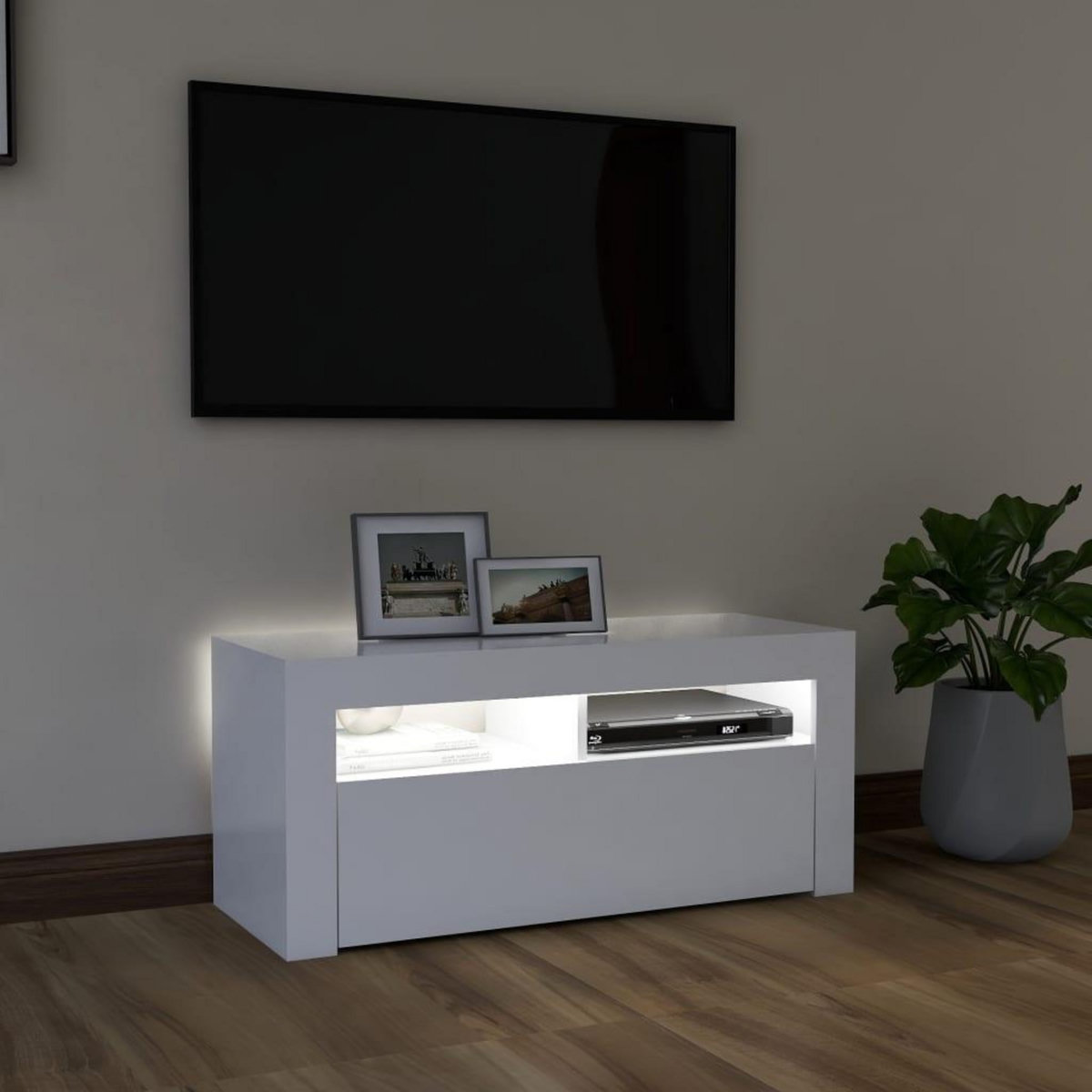VIDAXL Meuble TV avec lumieres LED blanc 90x35x40 cm
