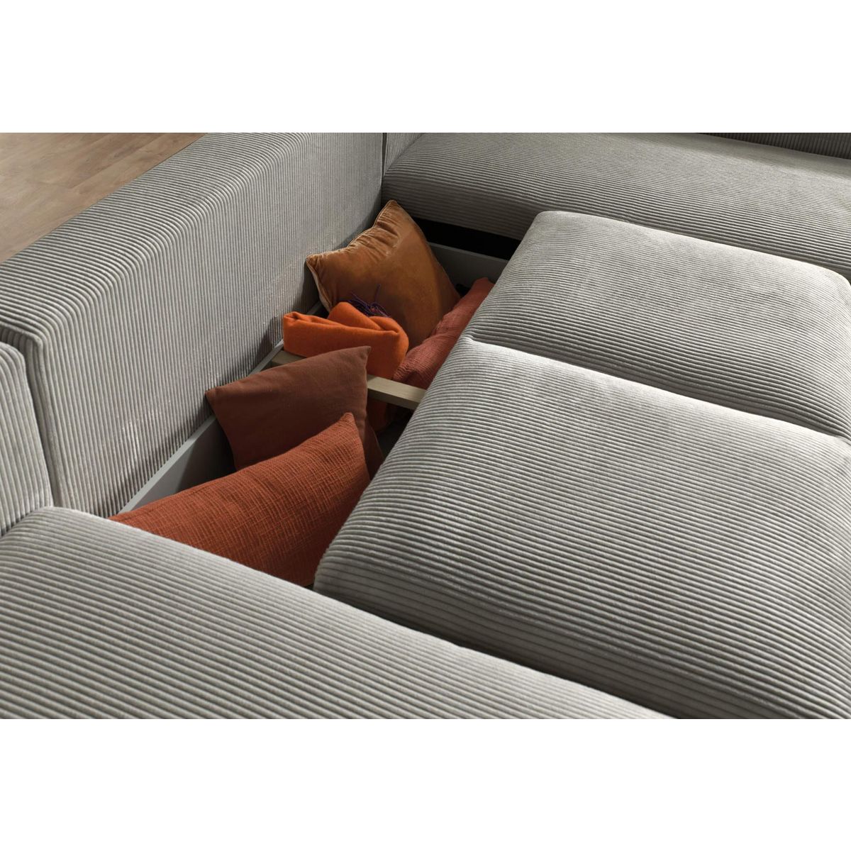 LISA DESIGN Livy - canapé d'angle convertible - avec coffre - en velours côtelé - 5 places - droit