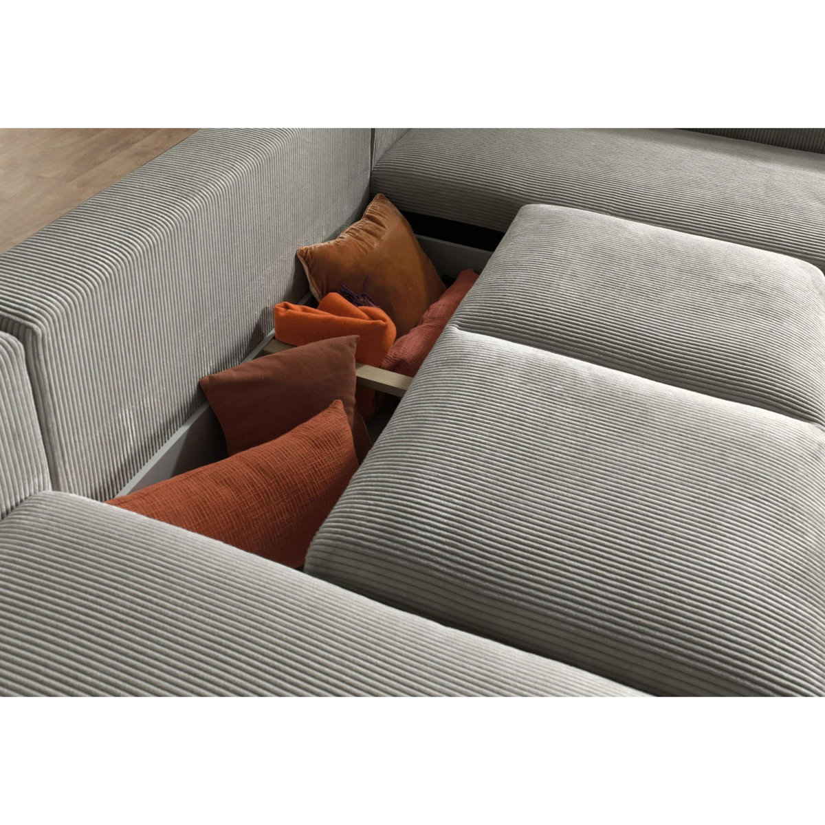 LISA DESIGN Livy - canapé d'angle convertible - avec coffre - en velours côtelé - 5 places - droit