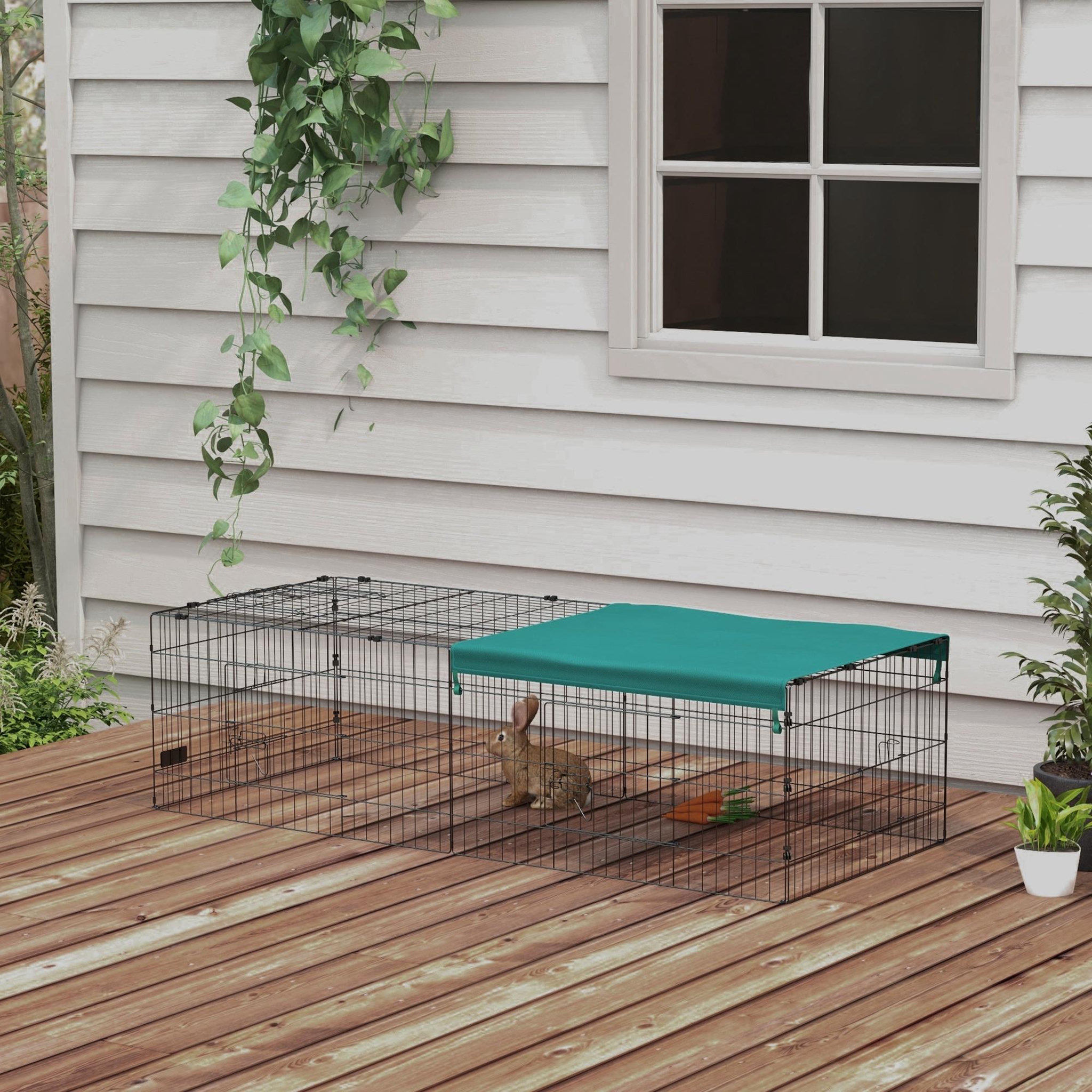 Voir la diapositive 4 : PAWHUT Parc enclos modulable acier avec bache pour lapins rongeurs petits animaux intérieur extérieur 185l x 75l x 50h cm vert