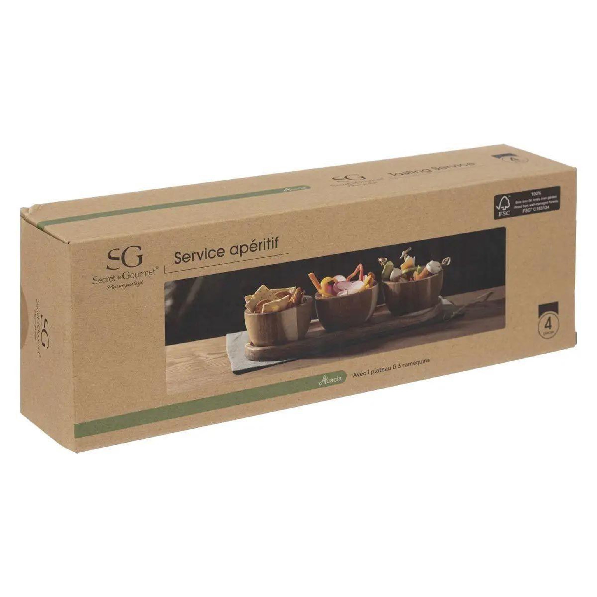 Voir la diapositive 4 : SECRET DE GOURMET Set apéritif 4 pièces  alicante  30cm marron
