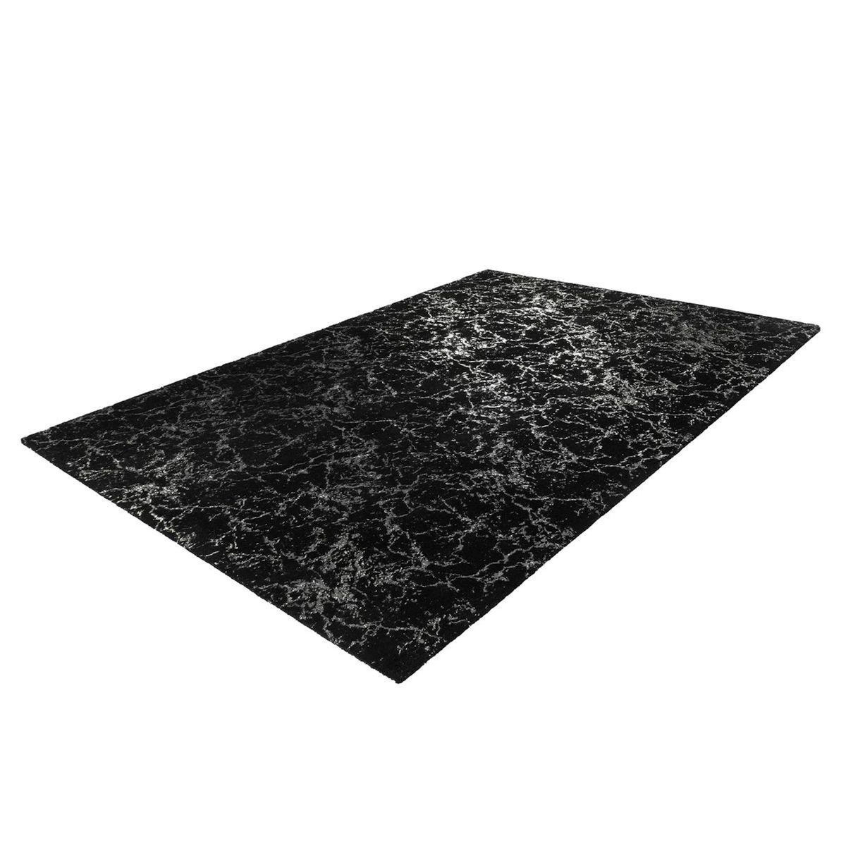Paris Prix Tapis Marbré à Poils Longs  Bijou  Noir & Argent
