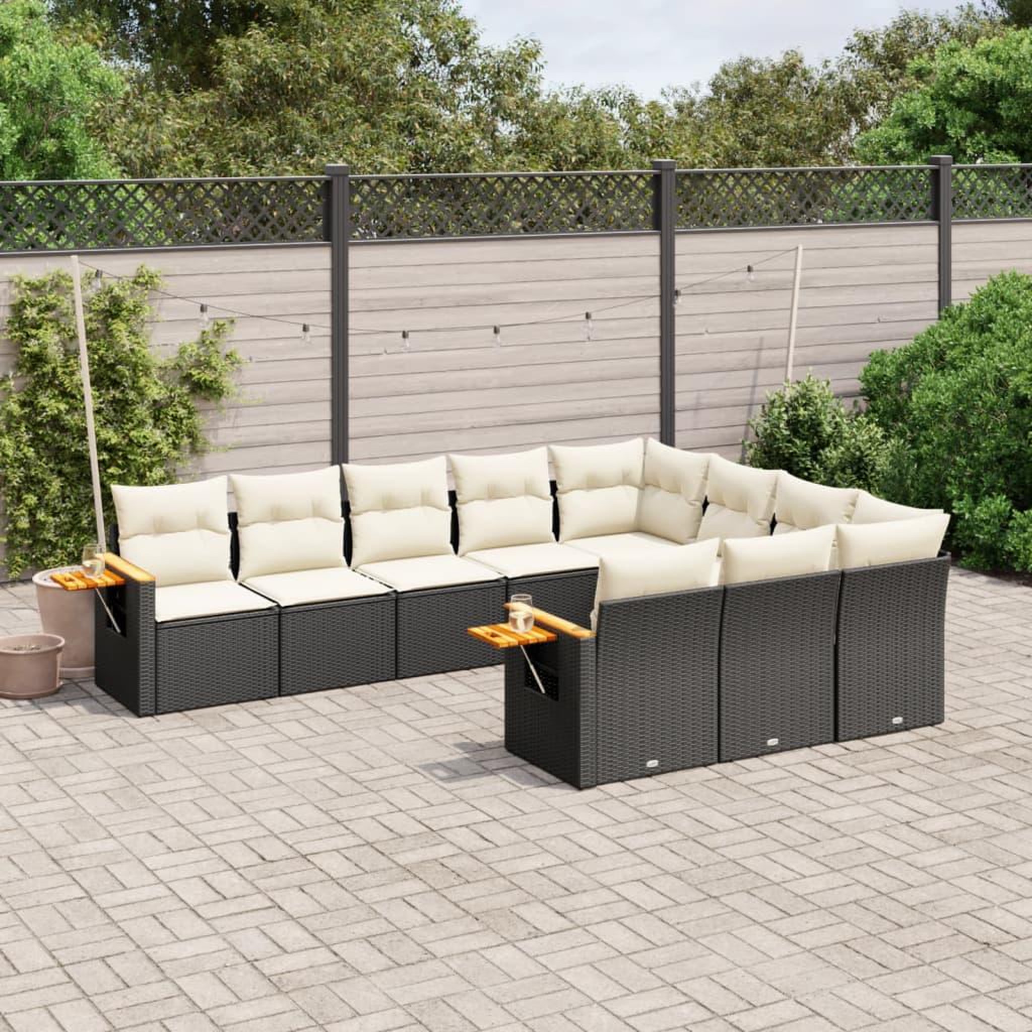 VIDAXL Salon de jardin 10 pcs avec coussins noir resine tressee