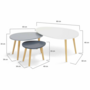 Voir la diapositive 4 : ID MARKET Lot de 3 tables basses gigognes GAIA laquées blanc gris scandinave