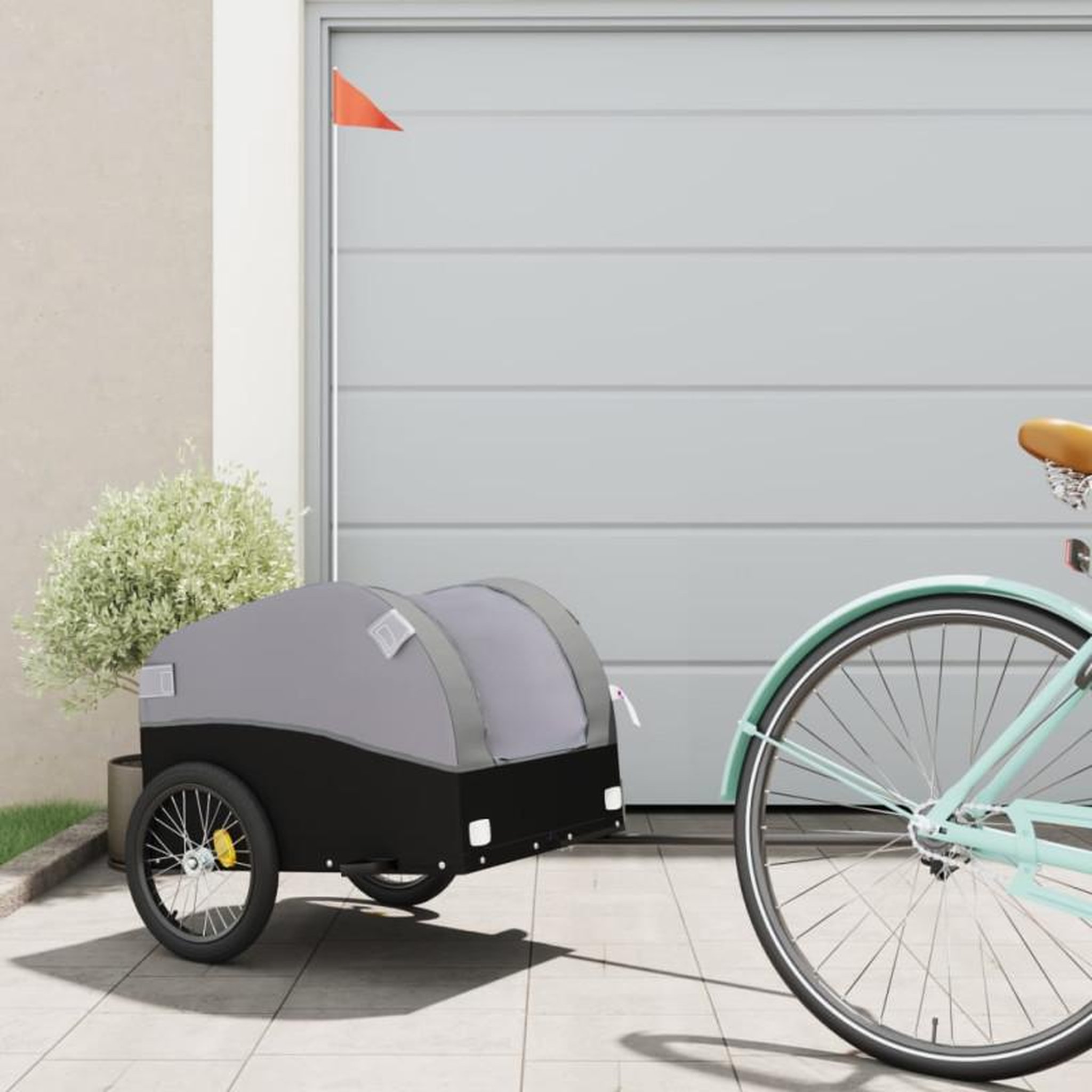 Voir la diapositive 1 : VIDAXL Remorque de vélo noir et gris 30 kg fer