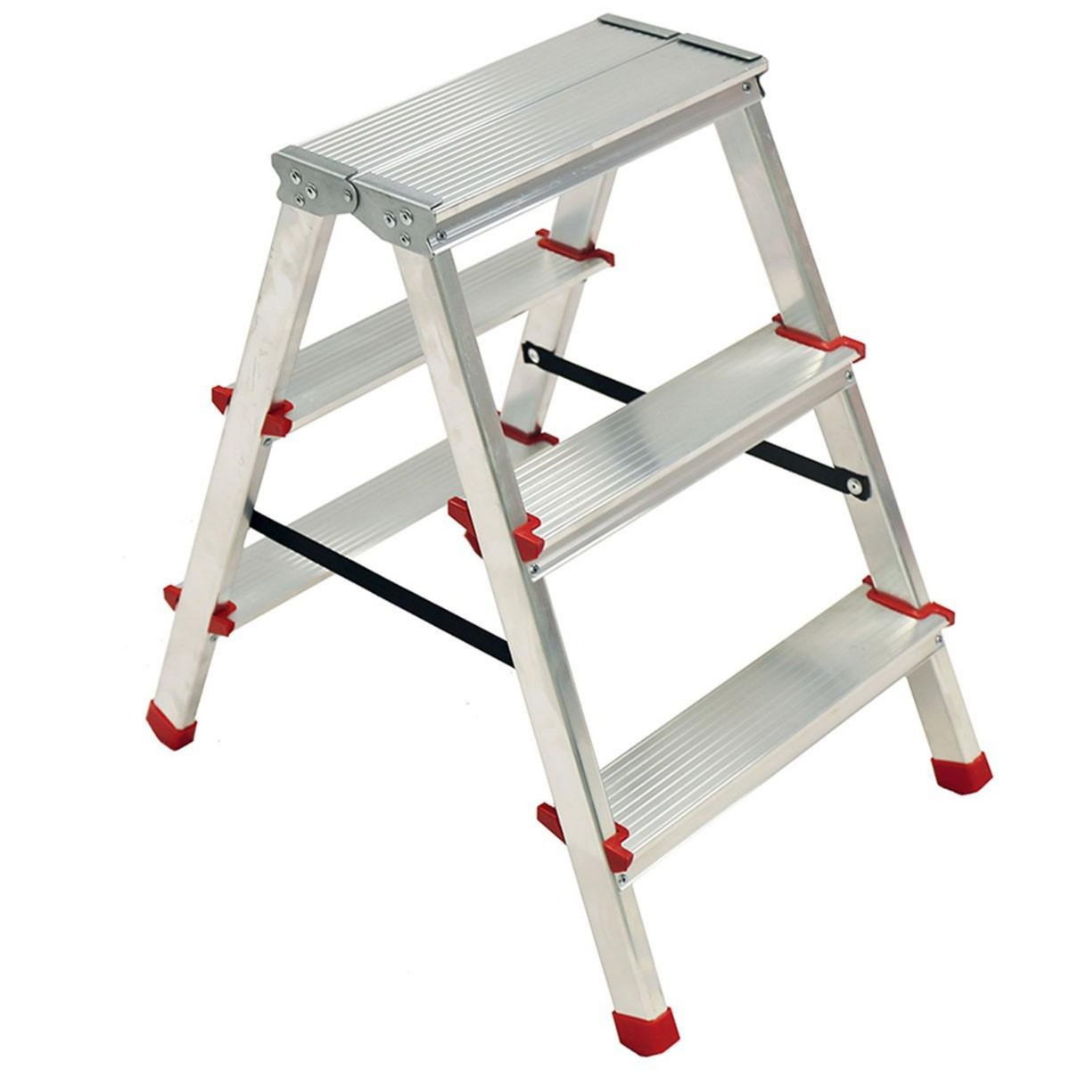 BRIXO Escabeau 3 marches Marche-pied Aluminium Charge 125 kg Pliable Pieds anti-dérapants BRIXO